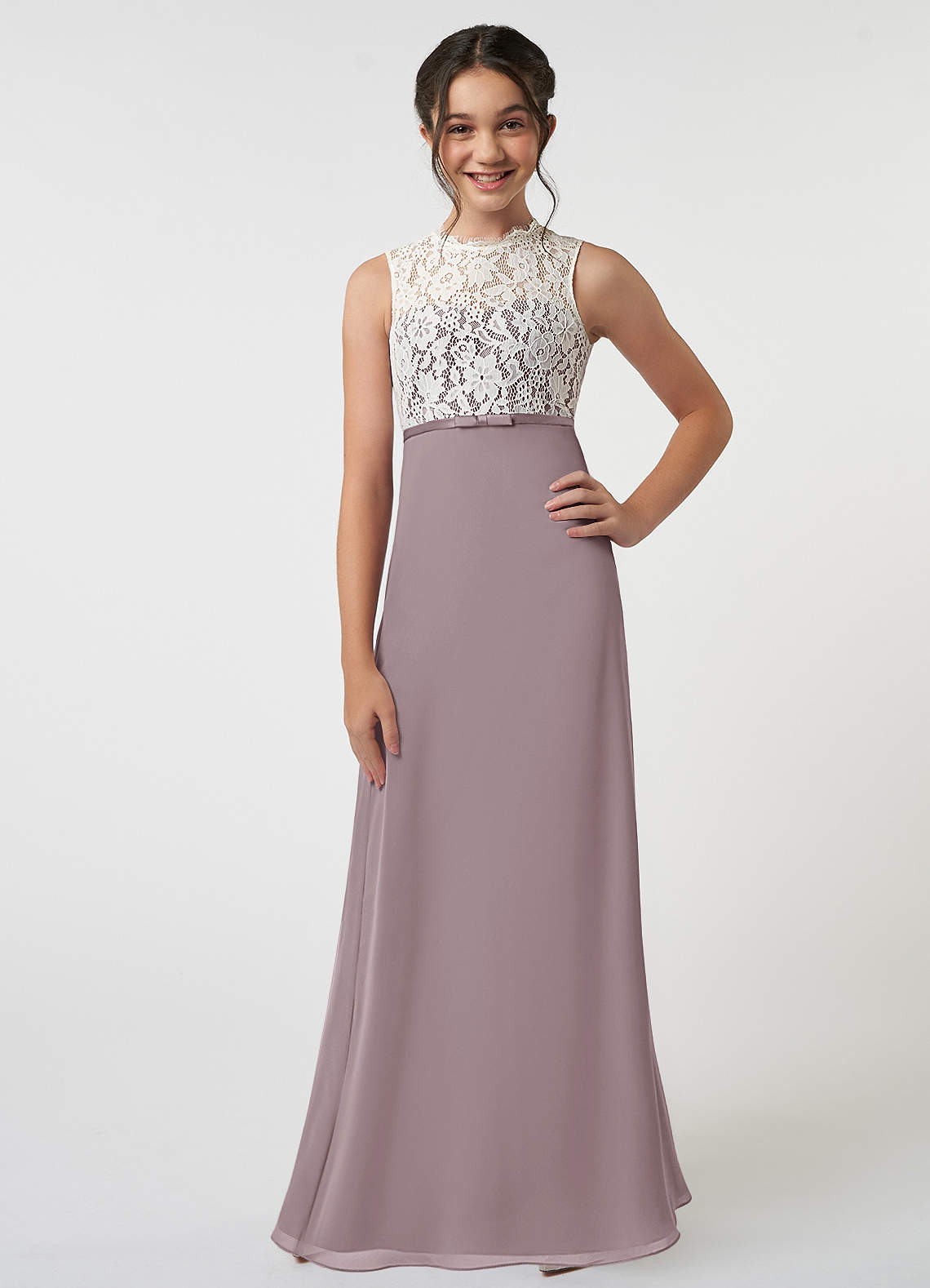 Azazie Rana Junior A-Linie Spitze Chiffon Kleid Dämmerung image1