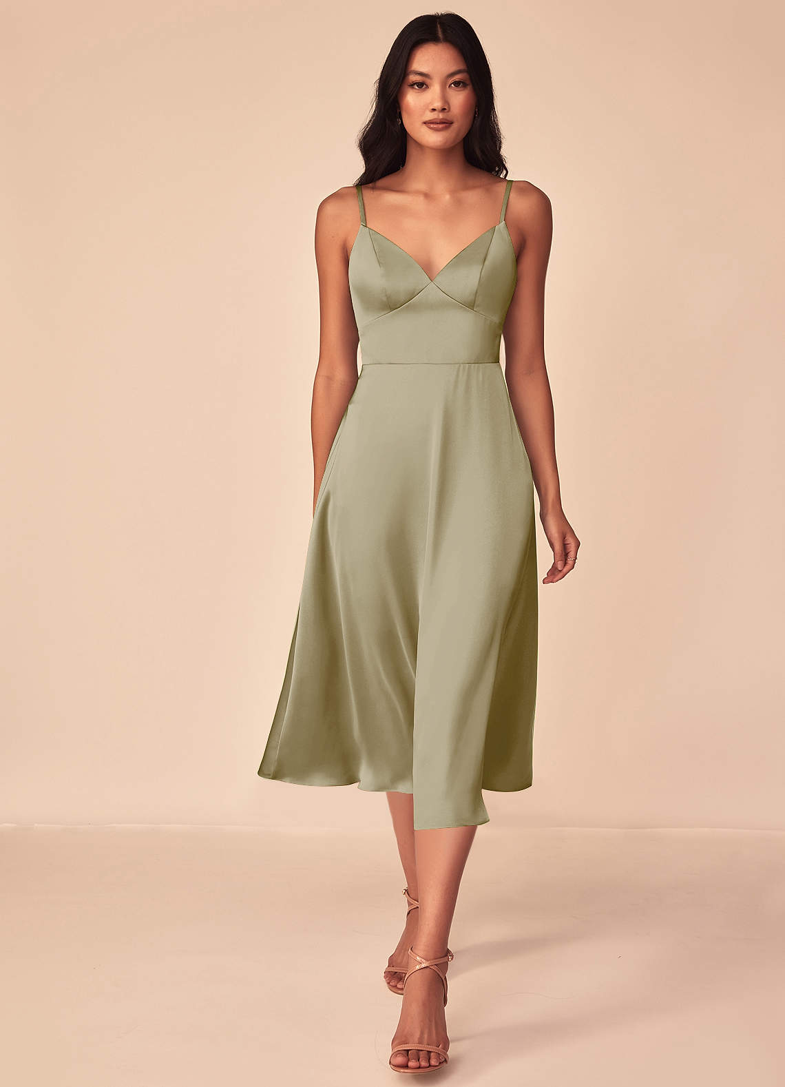 Azazie Dottie Bridesmaid Dresses Moss Green A-Line Stretch Satin Dress image1