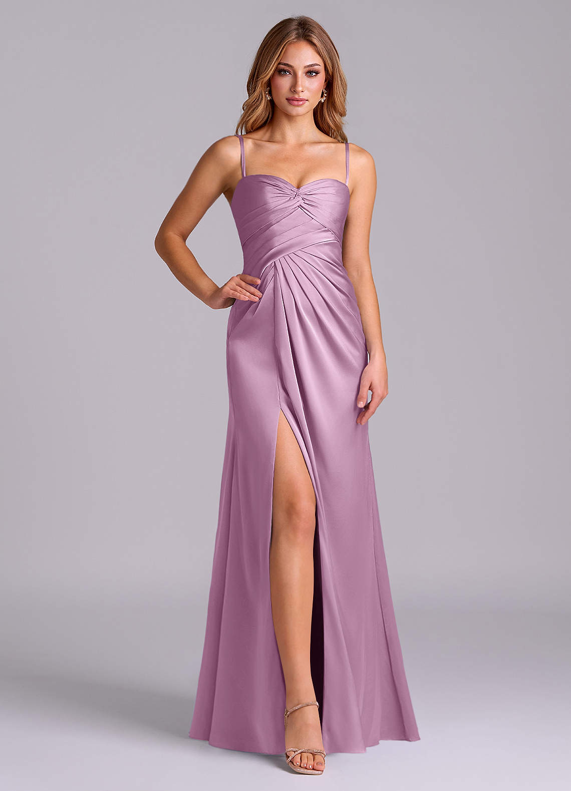 Azazie Sabrine Ready to Ship Wisteria Stretch Satin Bridesmaid