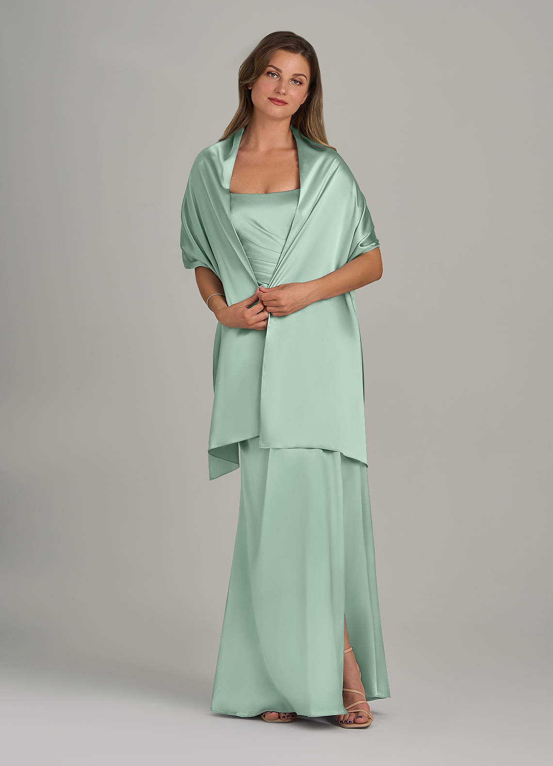 front Azazie Matching Color Ireland Metallic Satin Shawl