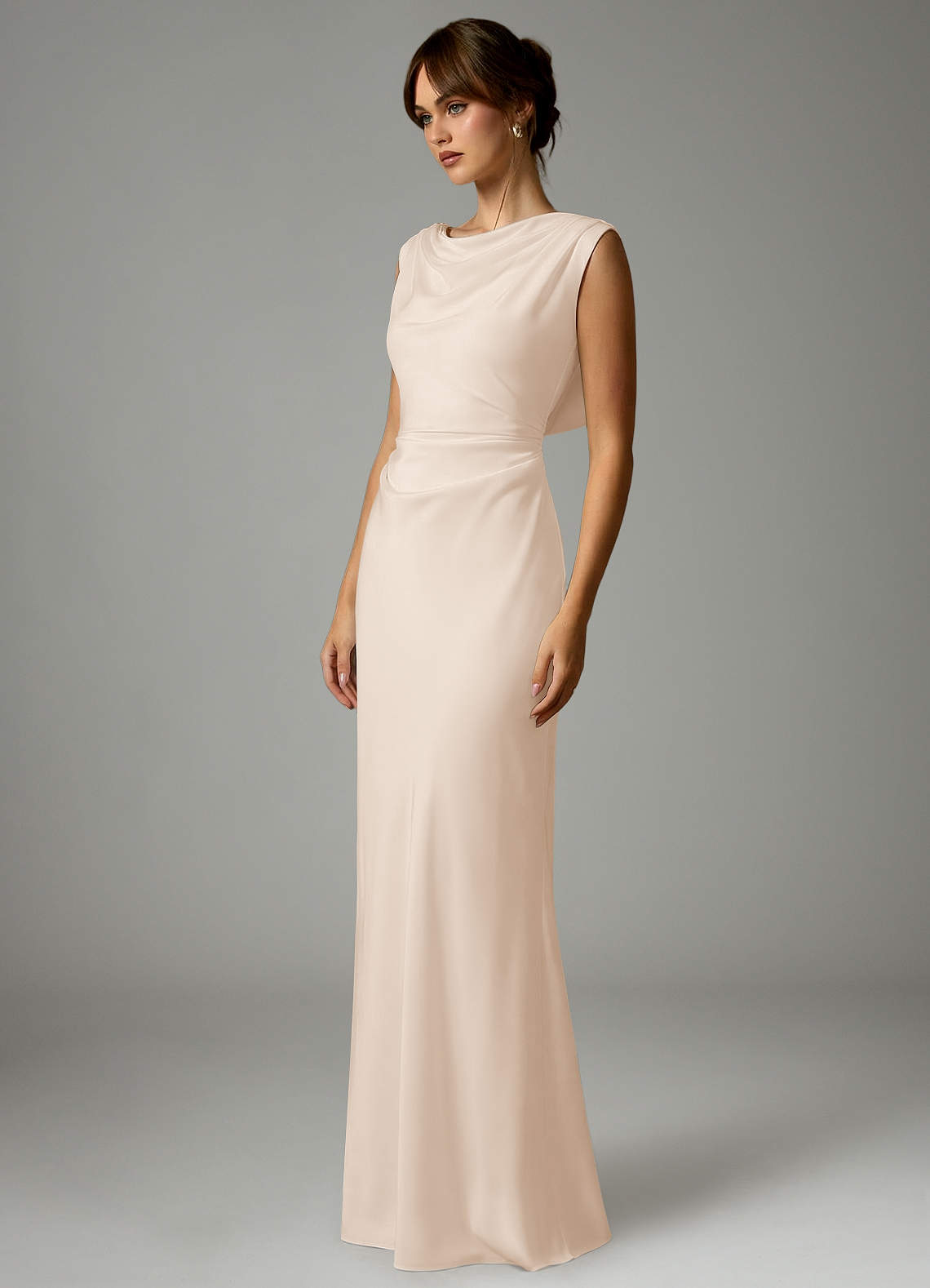 Azazie Kieryn Brautjungfernkleider Meerjungfrau-Linie Plissee Stretch-Satin Kleid Alabaster Weiß image2