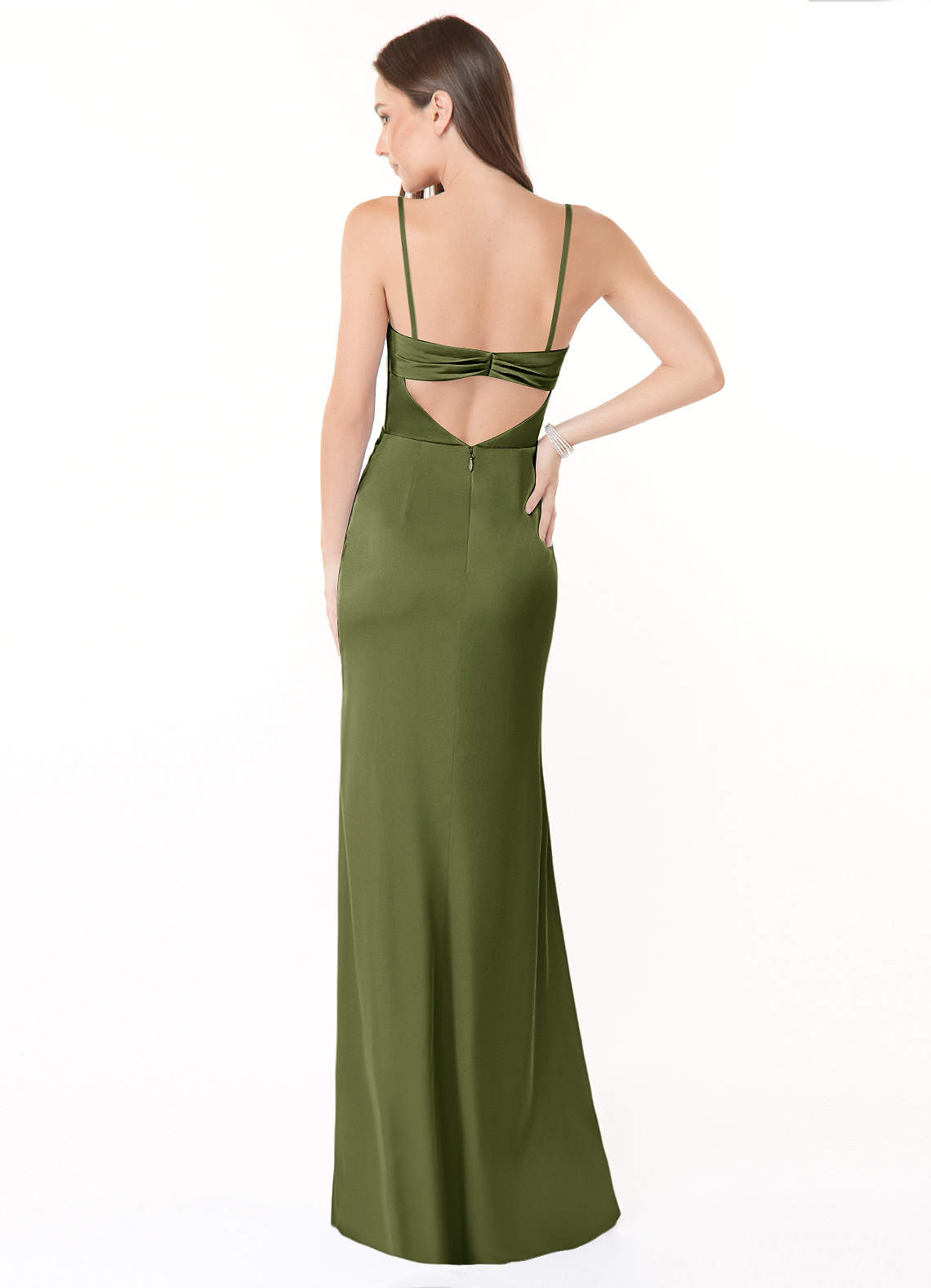 Azazie Leonis Bridesmaid Dresses Olive Mermaid Pleated Stretch Satin Convertible Dress image3
