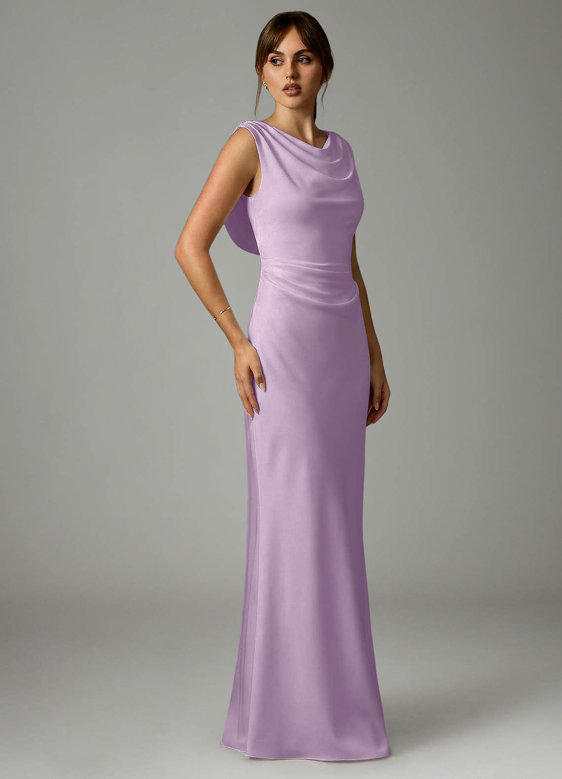 Azazie Kieryn Bridesmaid Dresses Frosted Lilac Mermaid Pleated Stretch Satin Dress image3