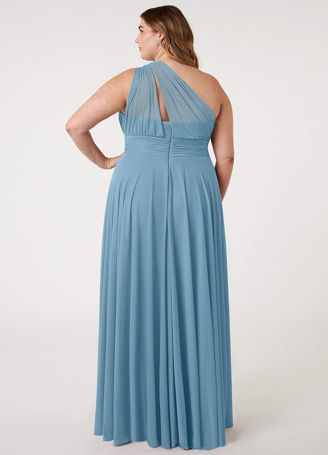 Azazie Charlize Abiti da Damigella Abito A-Line in Maglia Monospalla Blu Acciaio image6