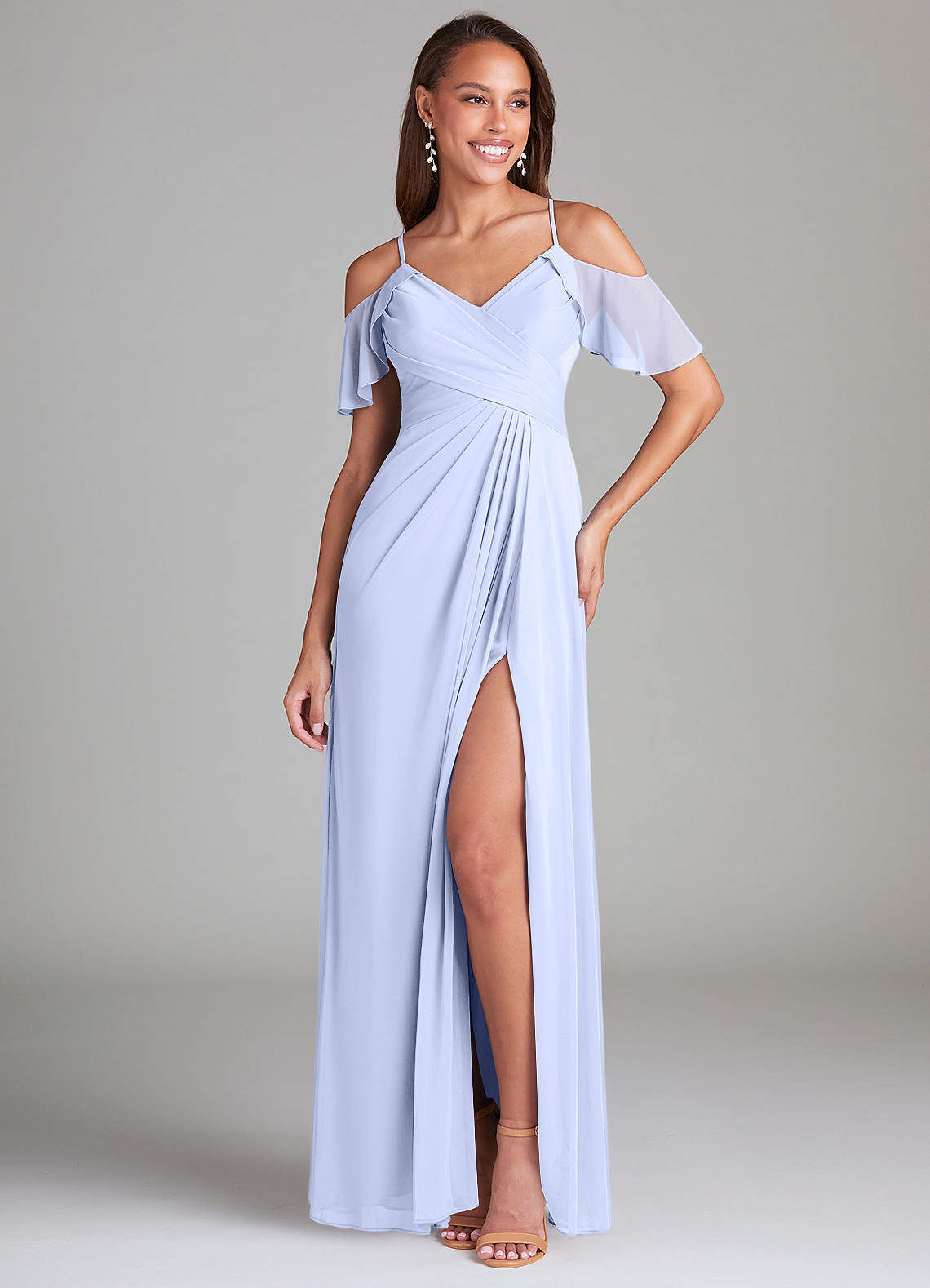 Azazie Dakota Brautjungfernkleider A-Linie Schulterfrei Gittergewebe Kleid Lavendel image1