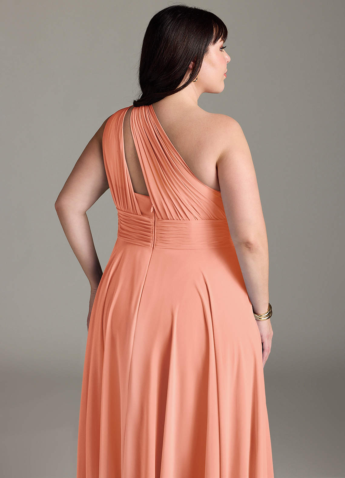 Azazie Charlize Vestidos de damas de honor Vestido de Atardecer de Gasa de Corte en A con Hombro unilateral image12