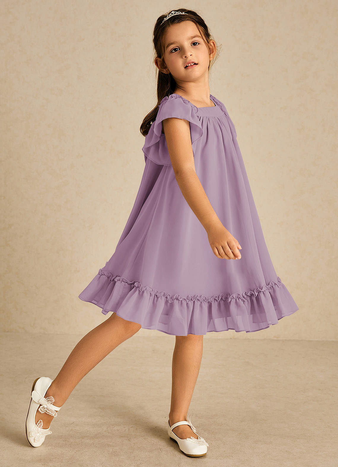 Azazie Tot vestidos de niña de las flores Vestido de Glicinia de Gasa de Corte En A con Con mangas image1