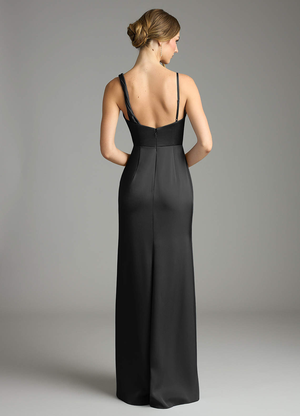 Azazie Samara Morsiusneito Mekot Mrenneito Pliseerattu Joustava satiini Lattian pituus Pukeutua image1