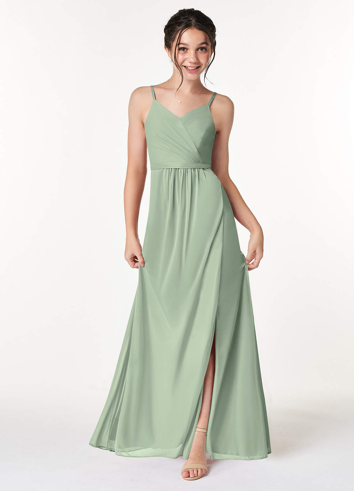 Azazie Luxy Junior Cabernet Pleated Mesh Dress image1