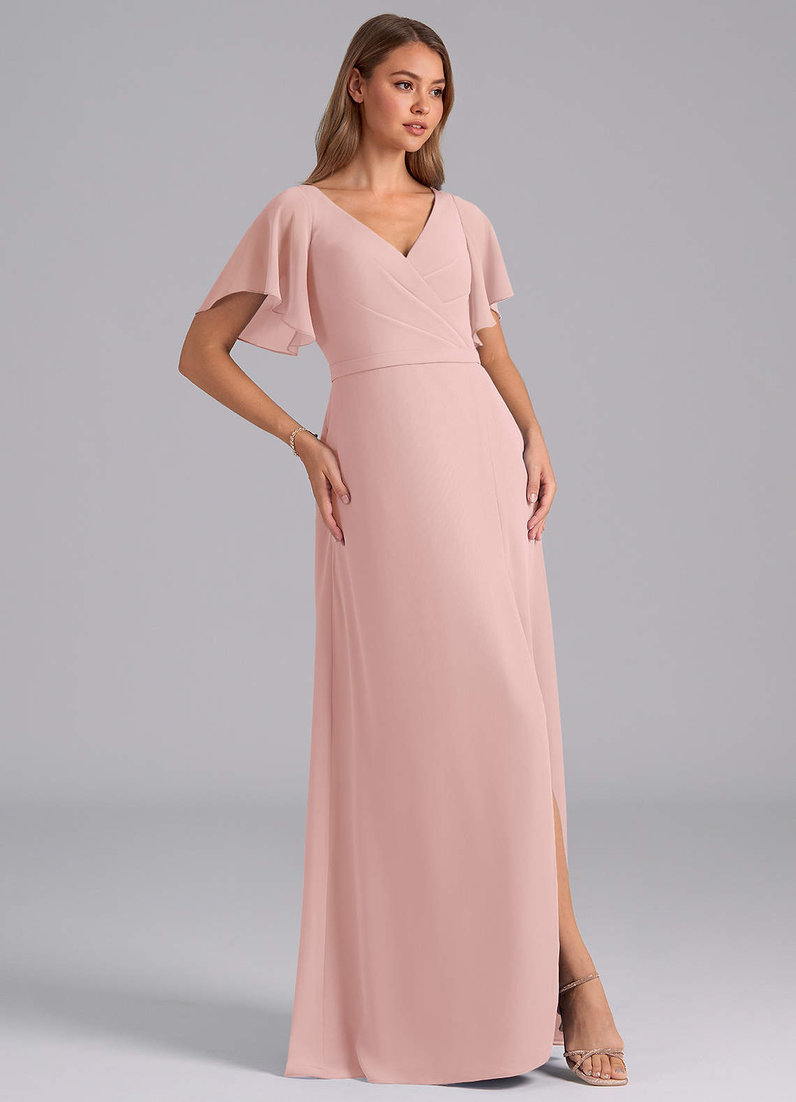 Azazie Ambrosia Bridesmaid Dresses Powder Pink A-Line Pleated Chiffon Dress image3