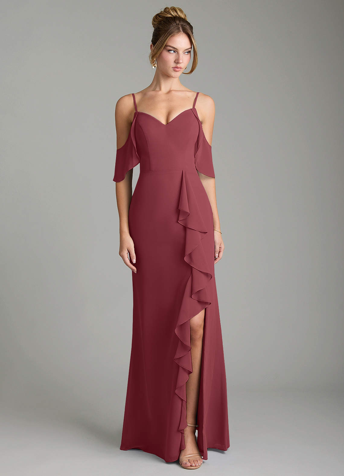 merlot chiffon dress Azazie Alexys