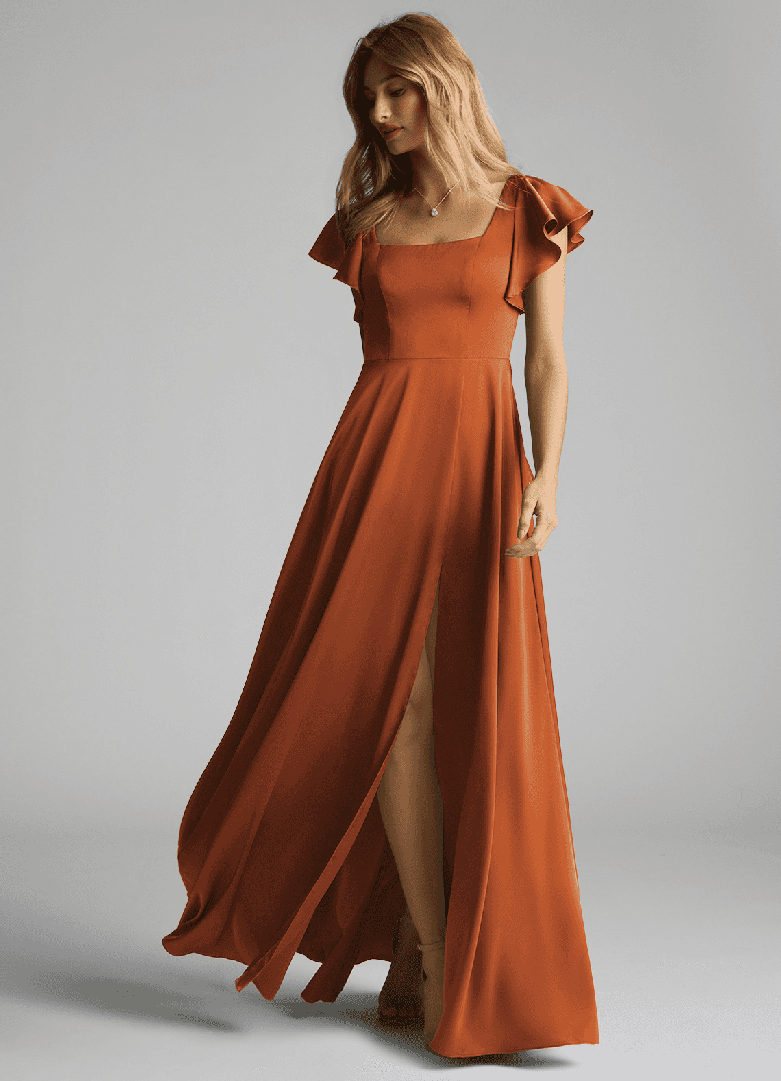 Azazie Bondi Bridesmaid Dresses Cinnamon A-Line Bow Stretch Satin Dress image5
