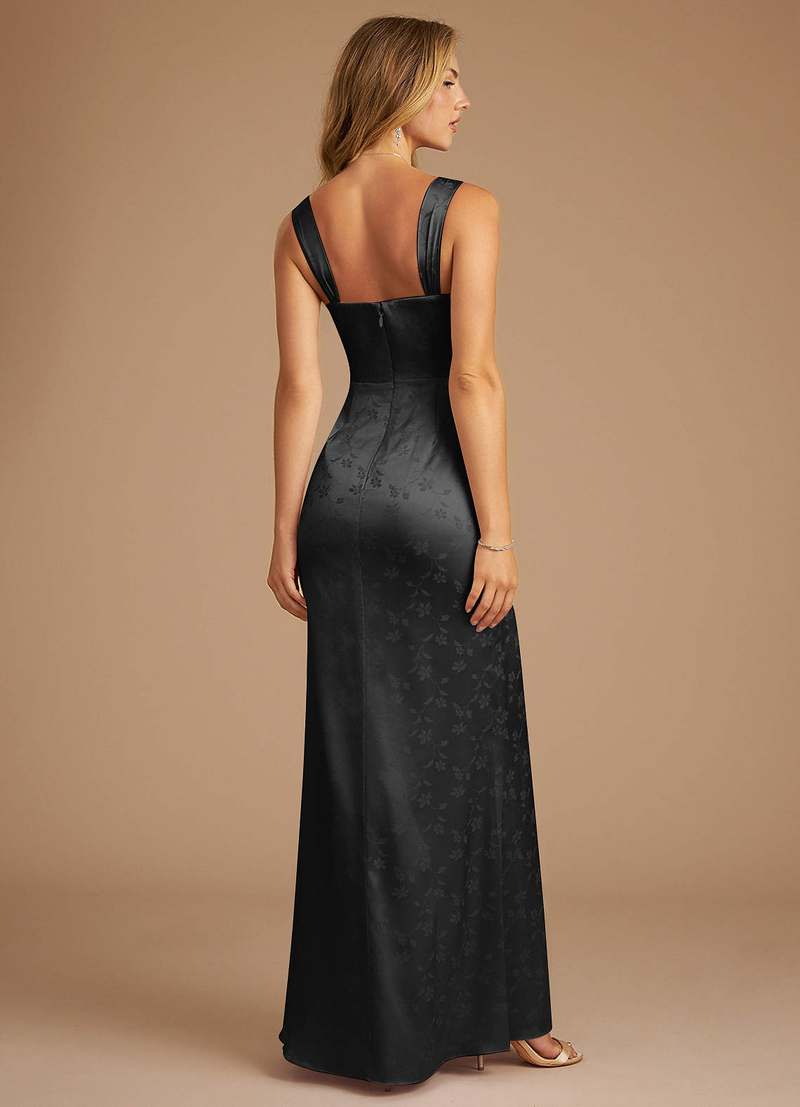 Azazie Denice Ready to Ship Black Floral Jacquard Floral Jacquard  Bridesmaid Dresses | Azazie