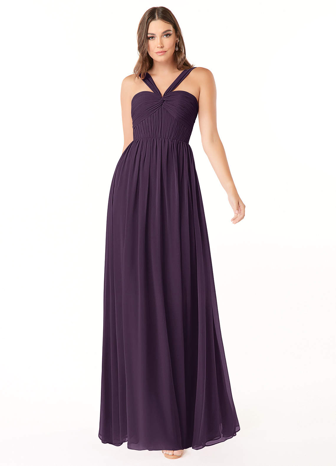 Azazie Dionne Bridesmaid Dresses Plum A-Line Corset Chiffon Dress image1