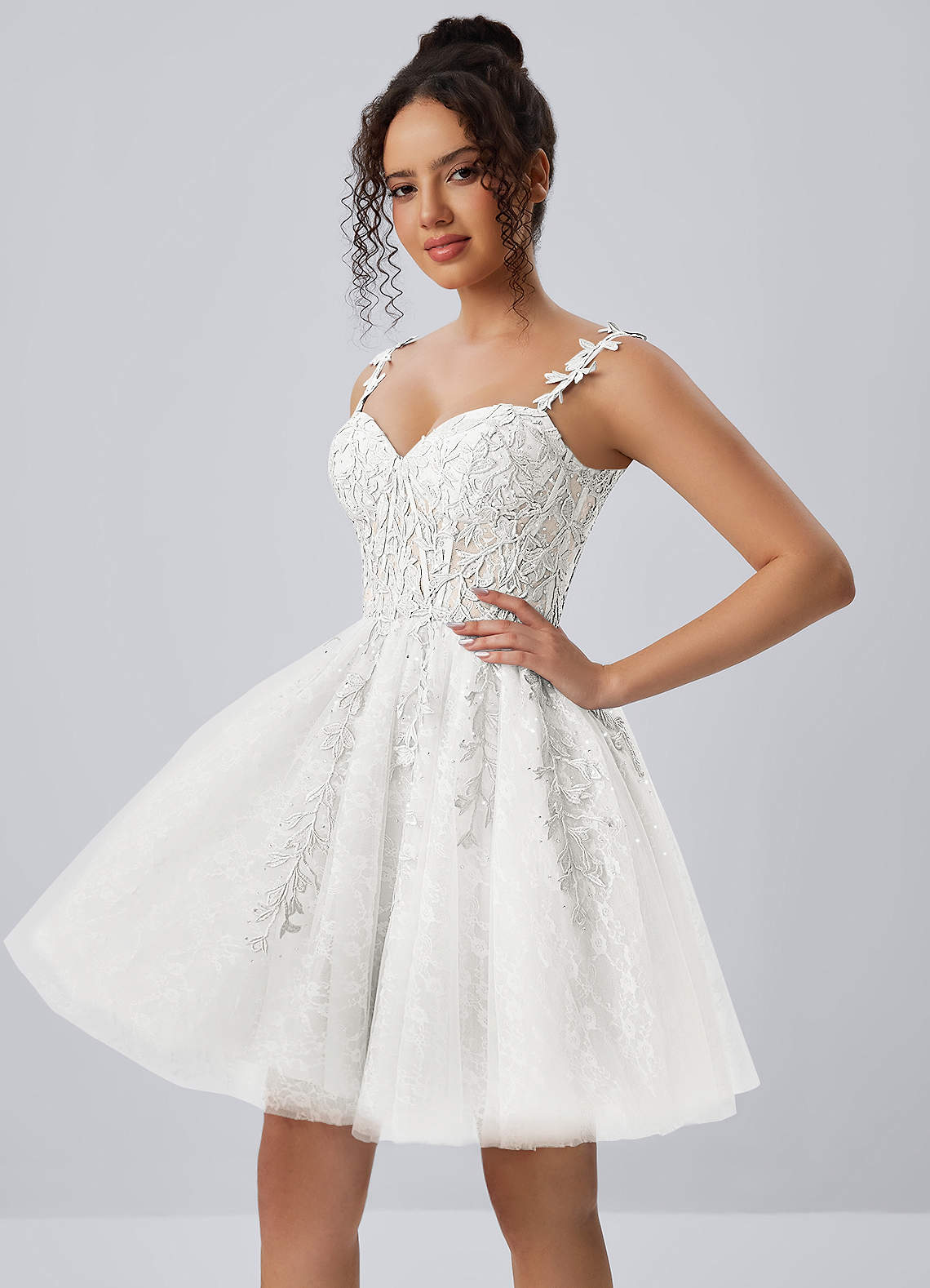lace and beads corset tulle dress Raphinase White Beading A line Lace-Up Mini Color:Champagne* 1.STATE Women's Split Neck UGC Sizes are available in