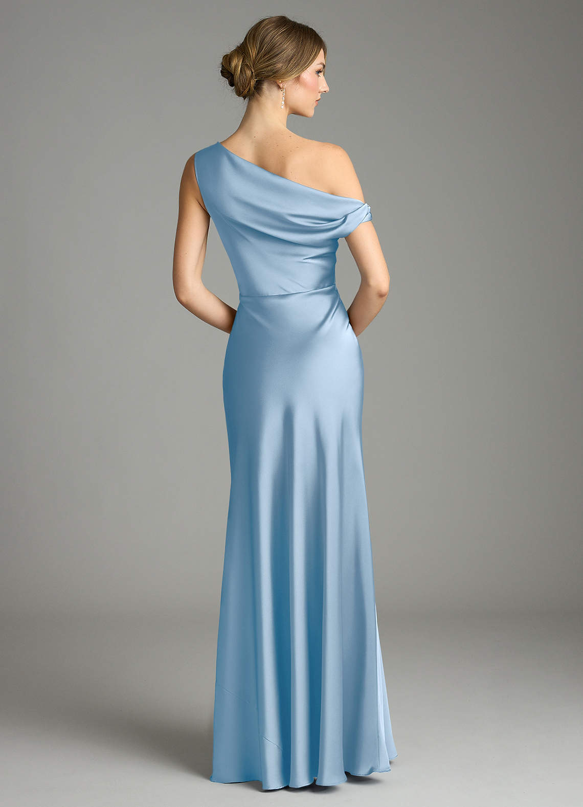 Azazie Emerson Bridesmaid Dresses Powder Blue Mermaid Off the Shoulder Stretch Satin Dress image1