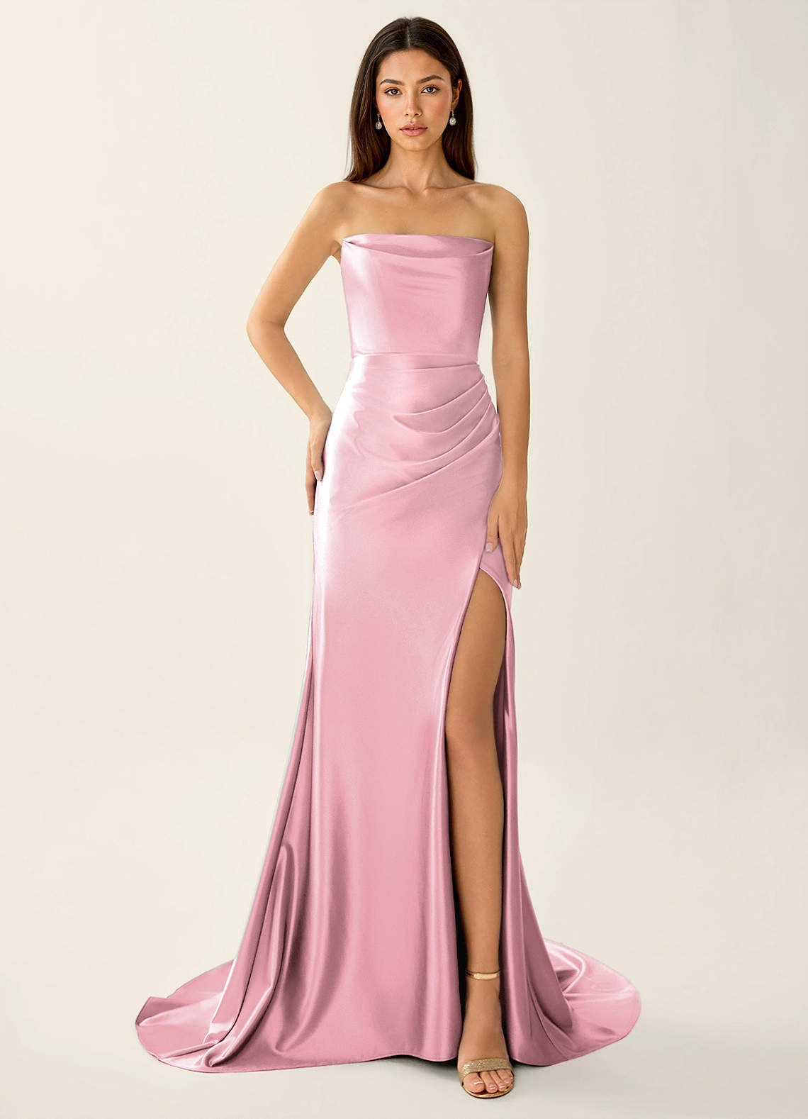 tan mermaid dress Eureka Fashion 9077 - Sleeveless Ruched Detail Prom Dress XL / Hunter Green