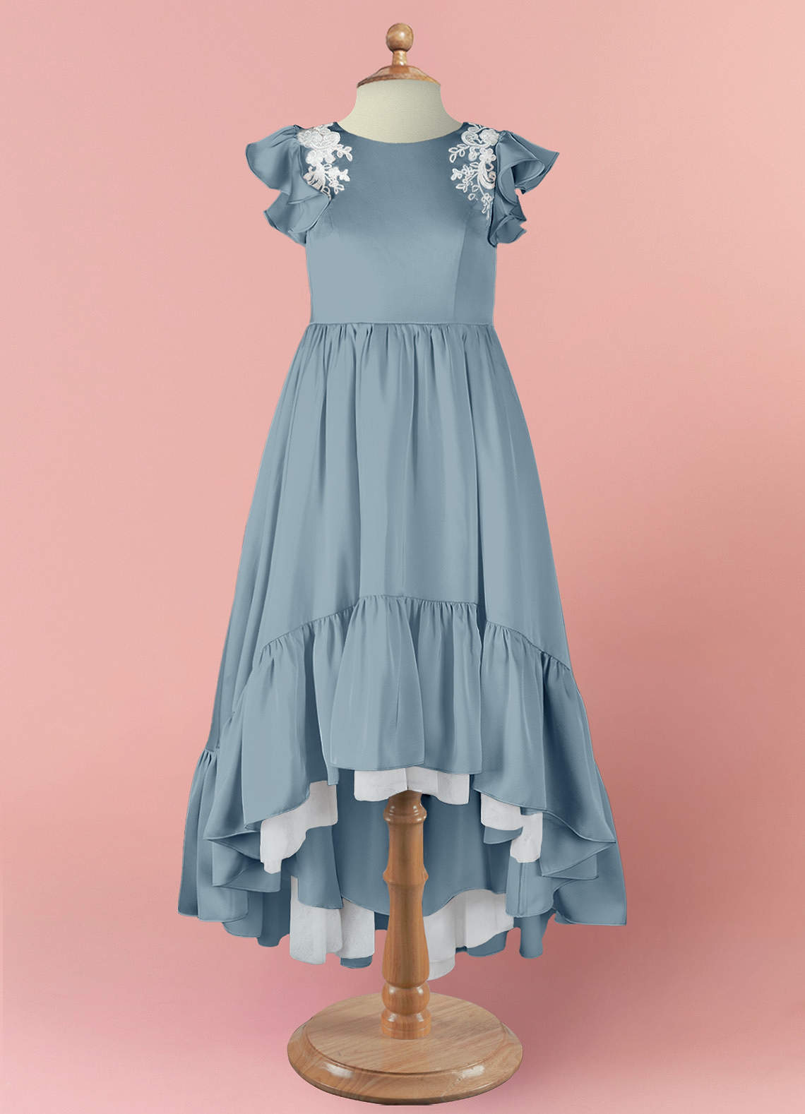 Barbie ♥ Azazie Flower Girl Dresses High Low Lace and Stretch Satin A-line Dress image6
