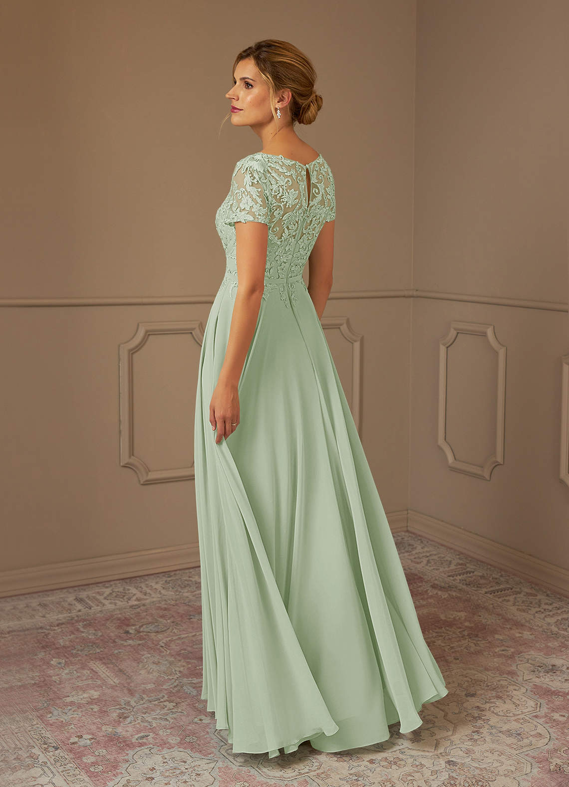 Azazie Adina Mother of the Bride Dresses Dusty Sage A-Line Boatneck Sequins Chiffon Dress image1