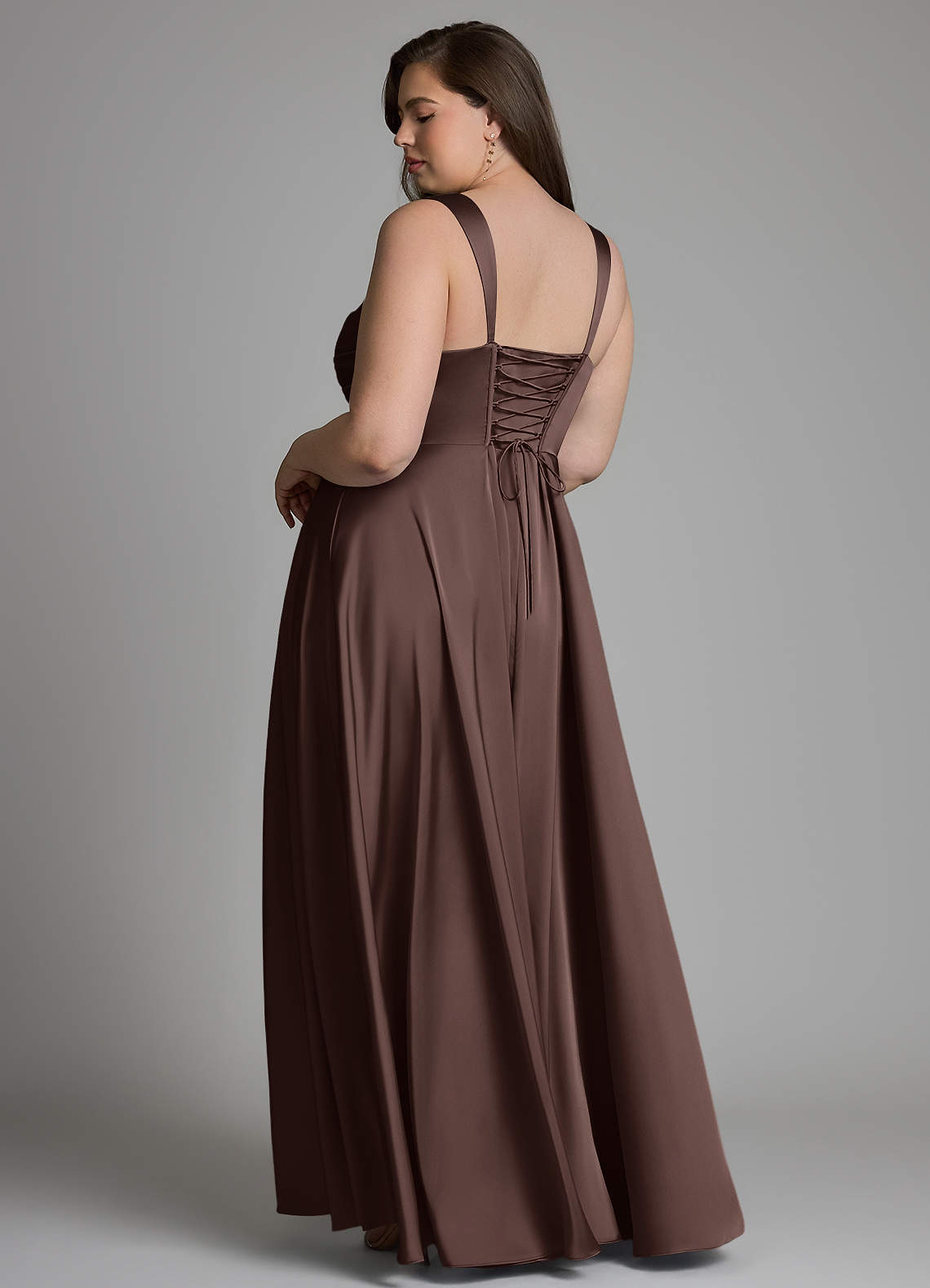 Azazie Azaria Bridesmaid Dresses Ganache A-Line Corset Stretch Satin Dress image7