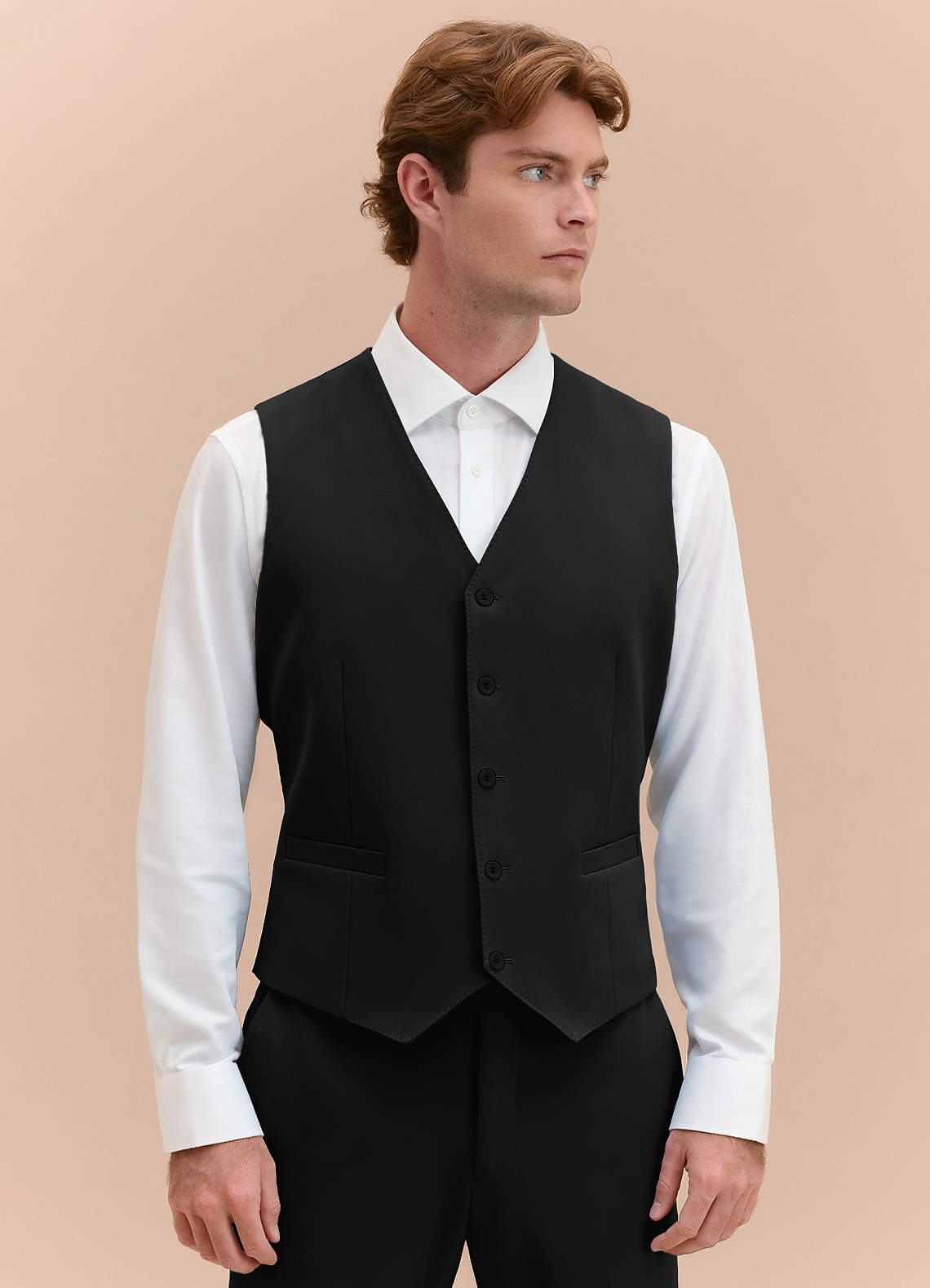 front James Black Structured Stretch Suit Vest