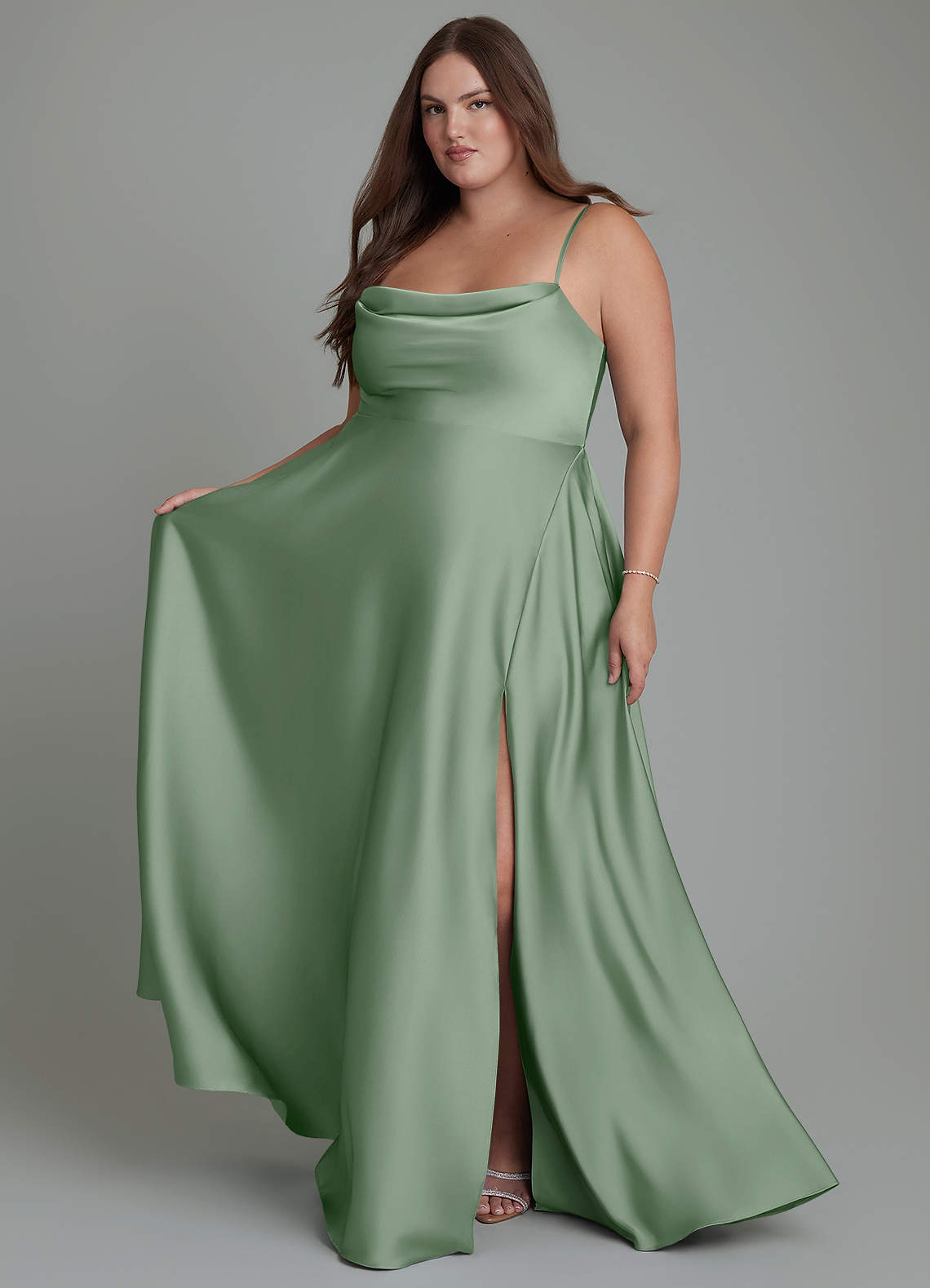 Azazie Elle Matcha Stretch Satin Bridesmaid Dresses