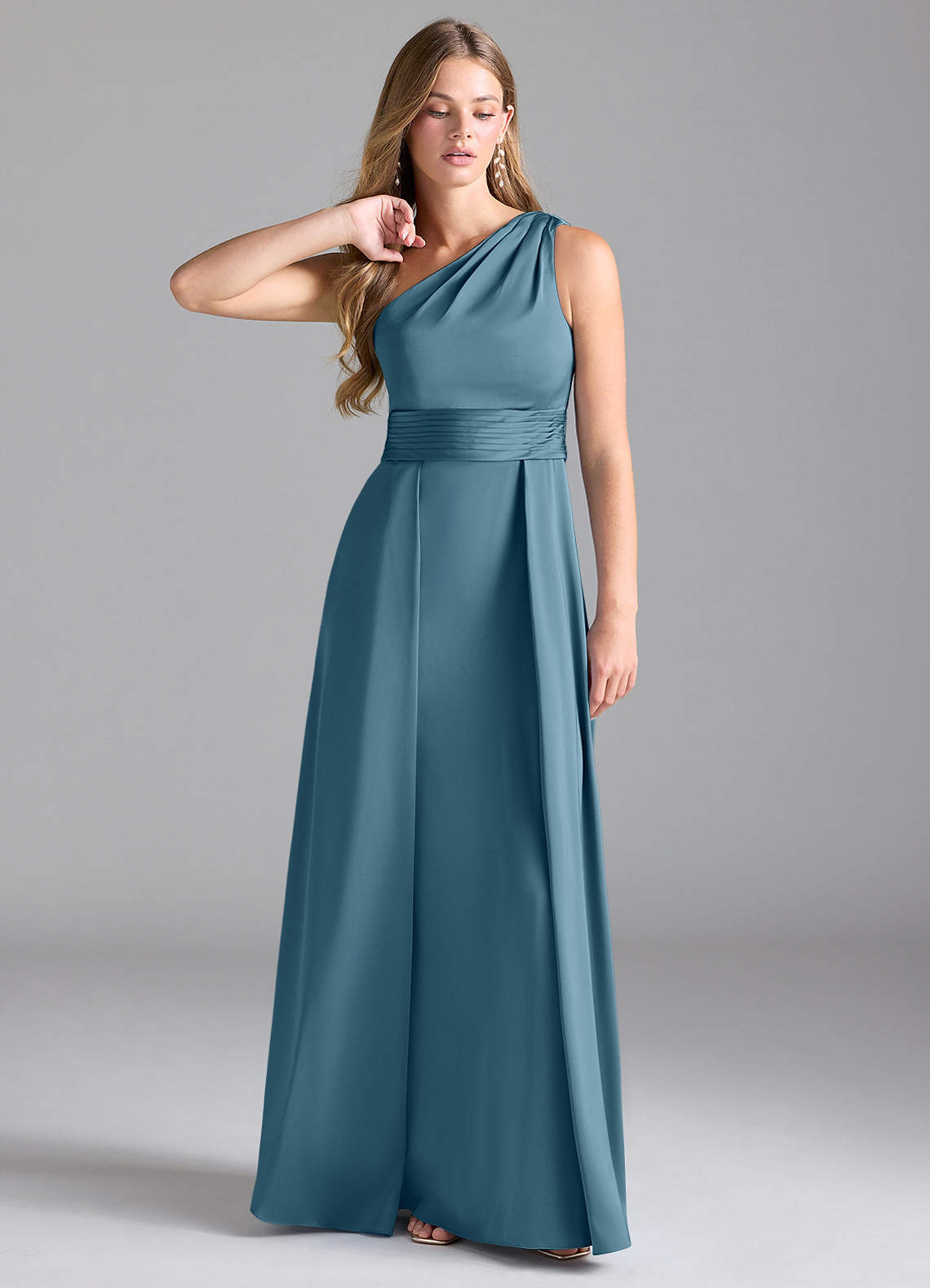 Azazie Dallas Bridesmaid Dresses Bermuda A-Line One Shoulder Stretch Satin Dress image1