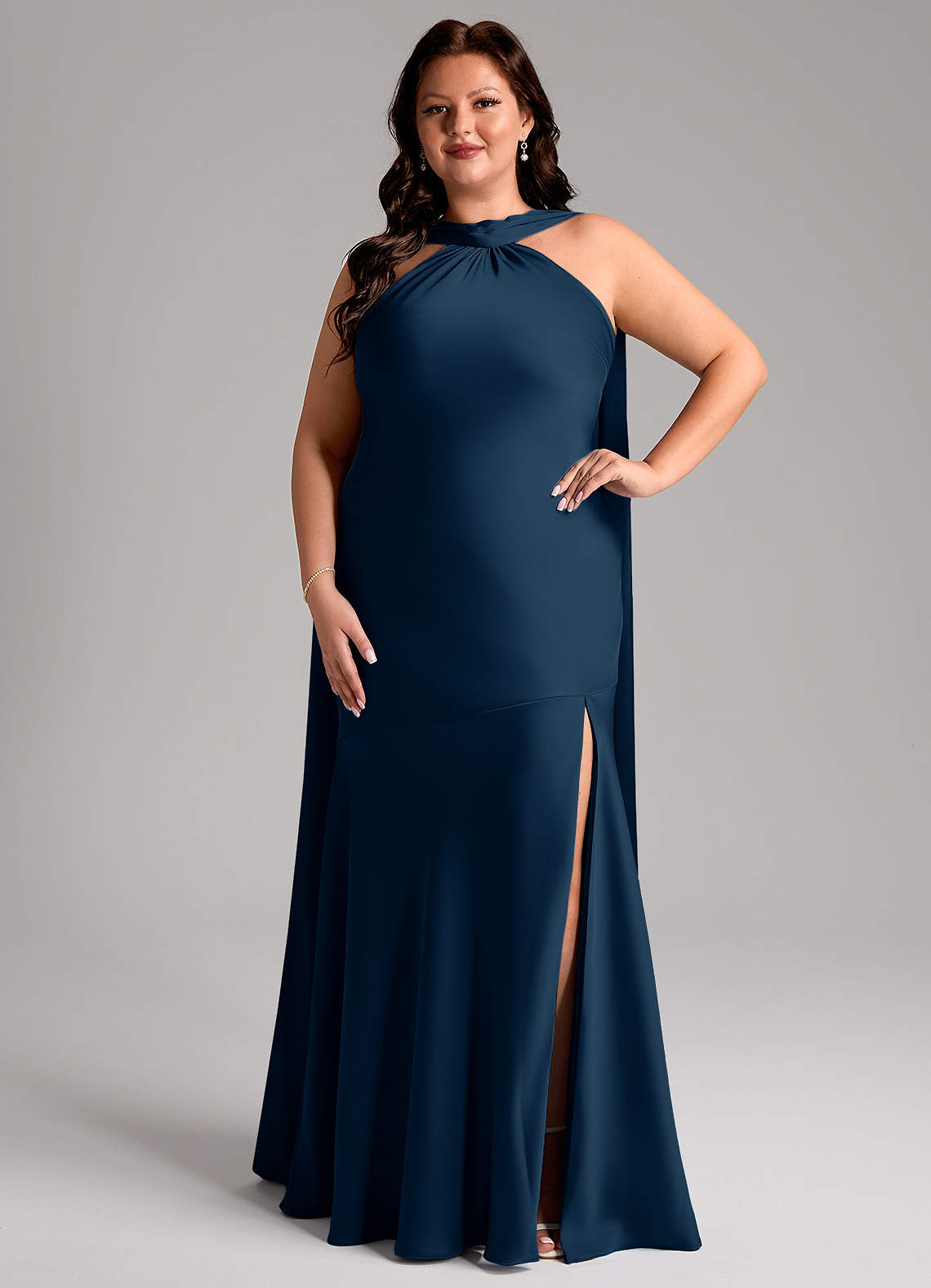 Azazie Kinsley Dark Navy Stretch Satin Bridesmaid Dresses | Azazie CA