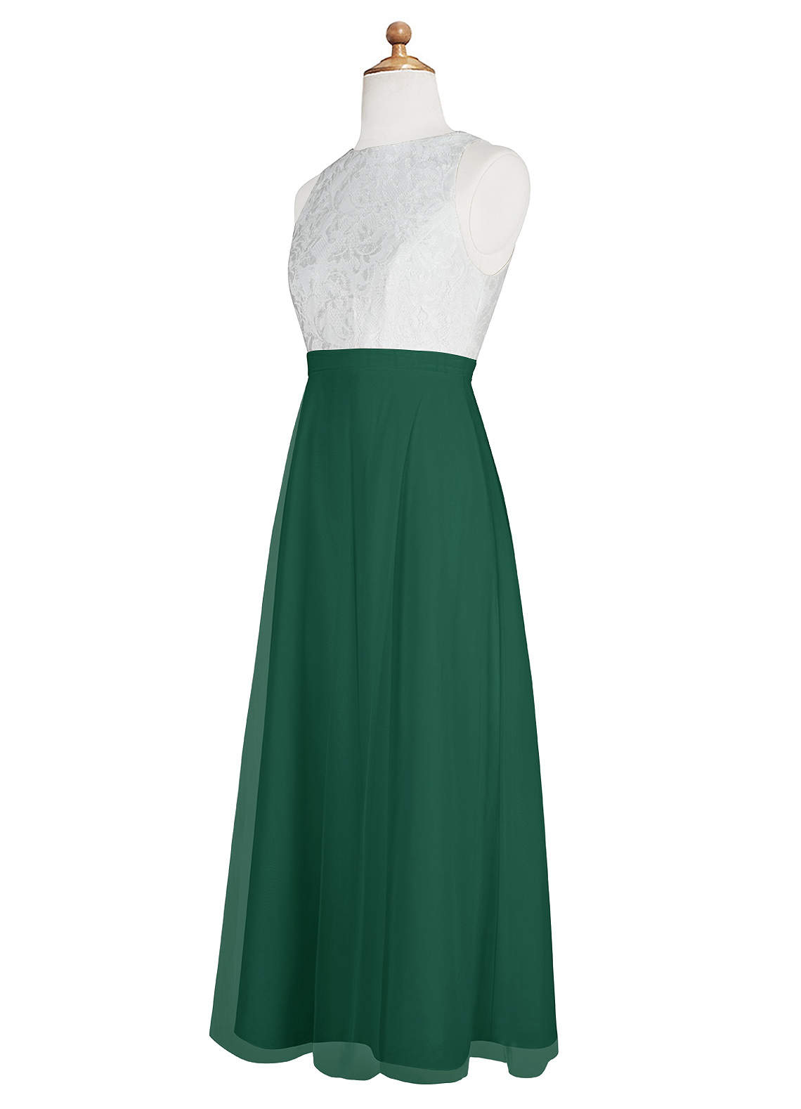 Azazie Albertine Junior Dark Green A-Line Lace Chiffon Dress image8