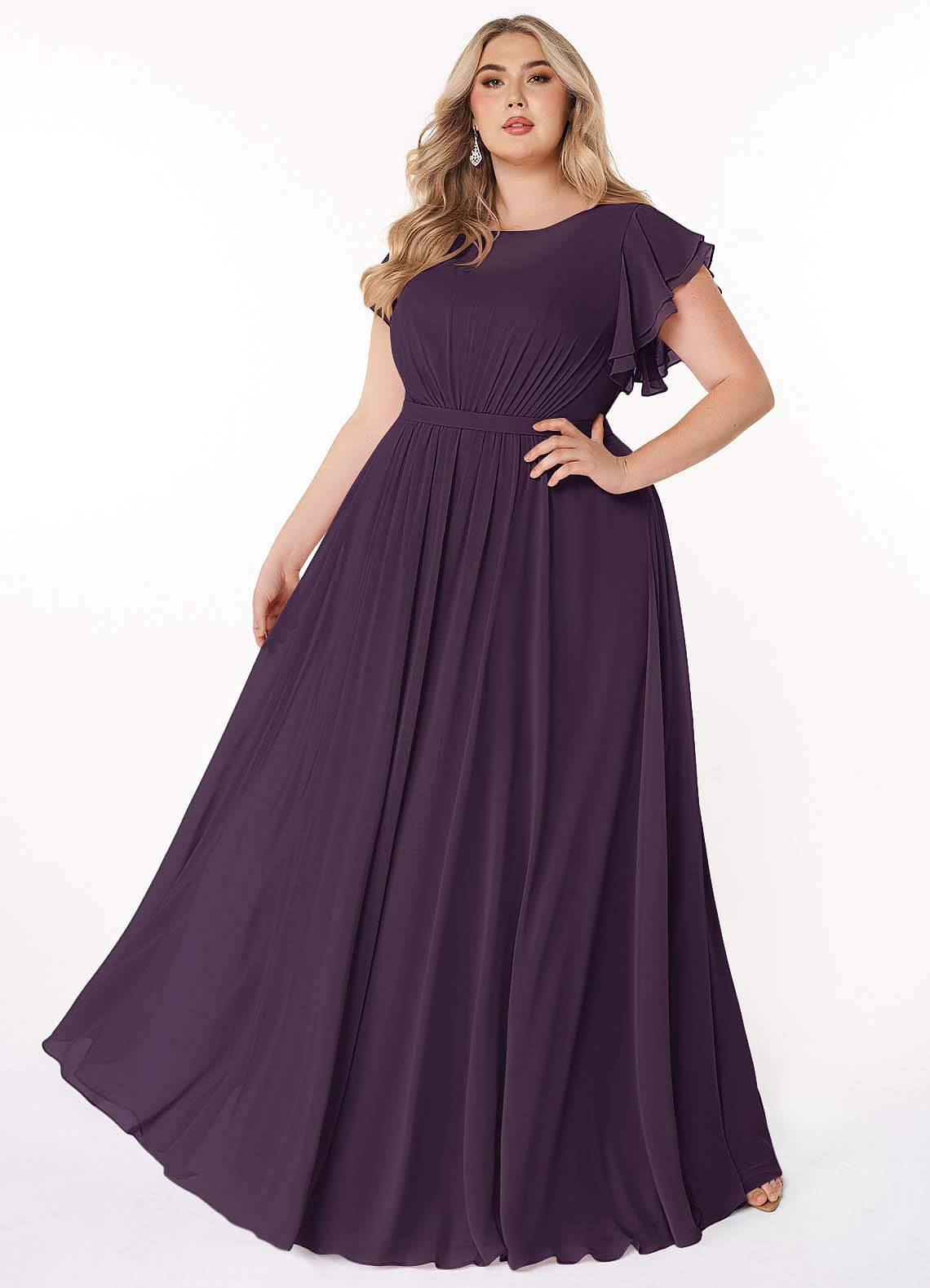 Azazie Daphne Modest Bridesmaid Dresses A-Line Ruffled Chiffon Floor-Length Dress image1