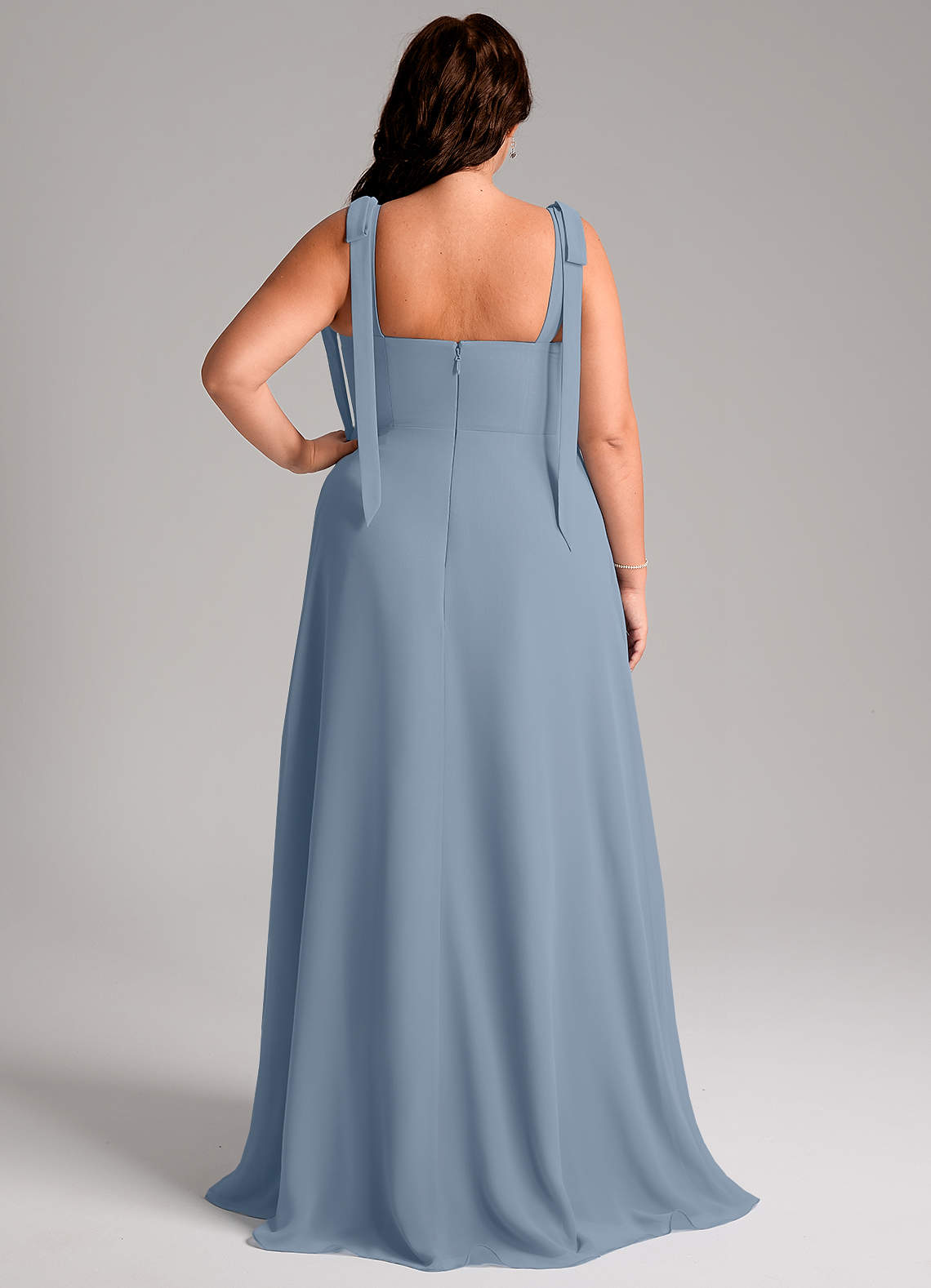 Azazie Debra Bridesmaid Dresses Dusty Blue A-Line with Pockets Chiffon Convertible Dress image8