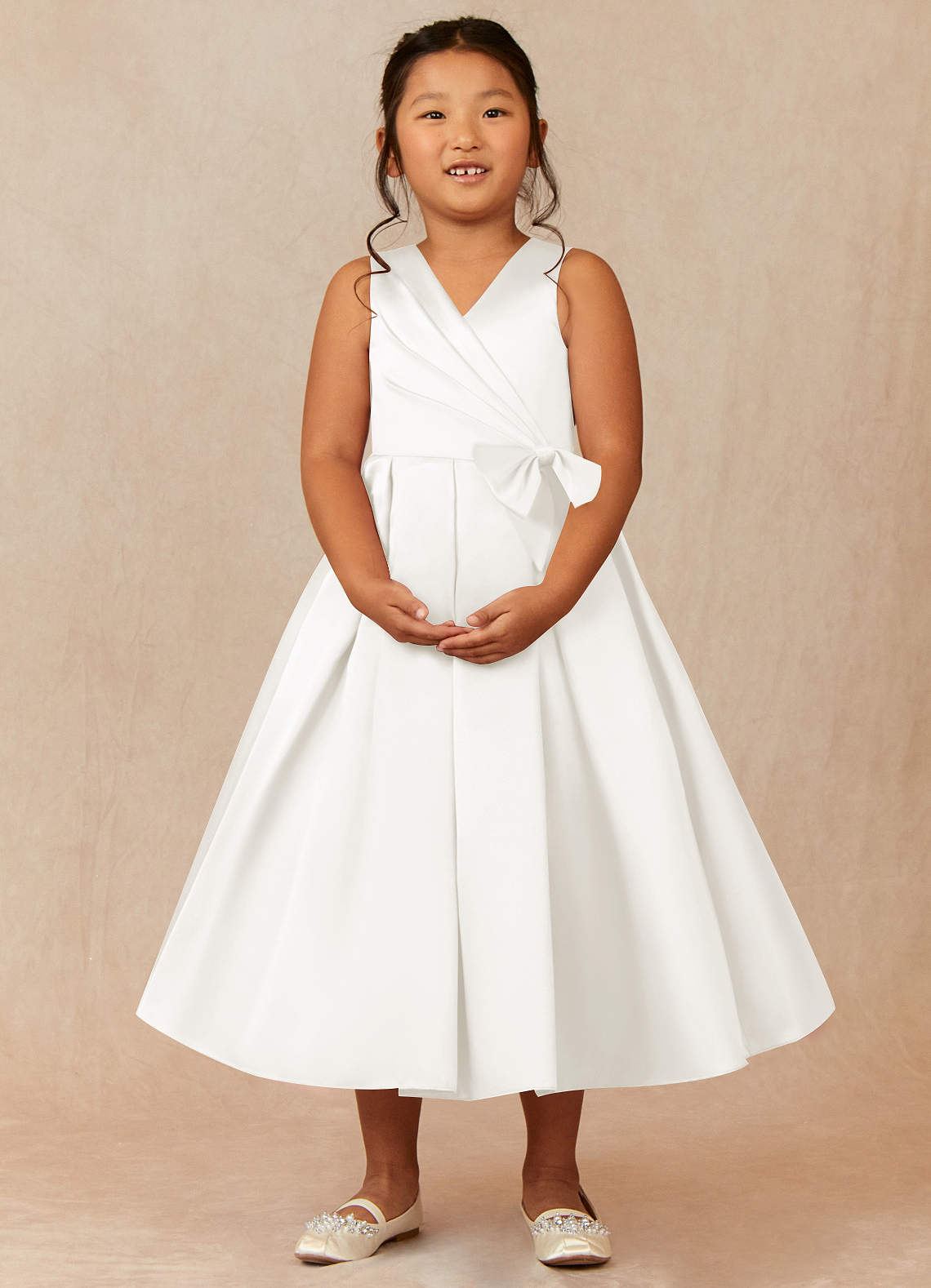 Azazie Ronda Final Sale Coral A-Line Pleated Matte Satin Dress image1