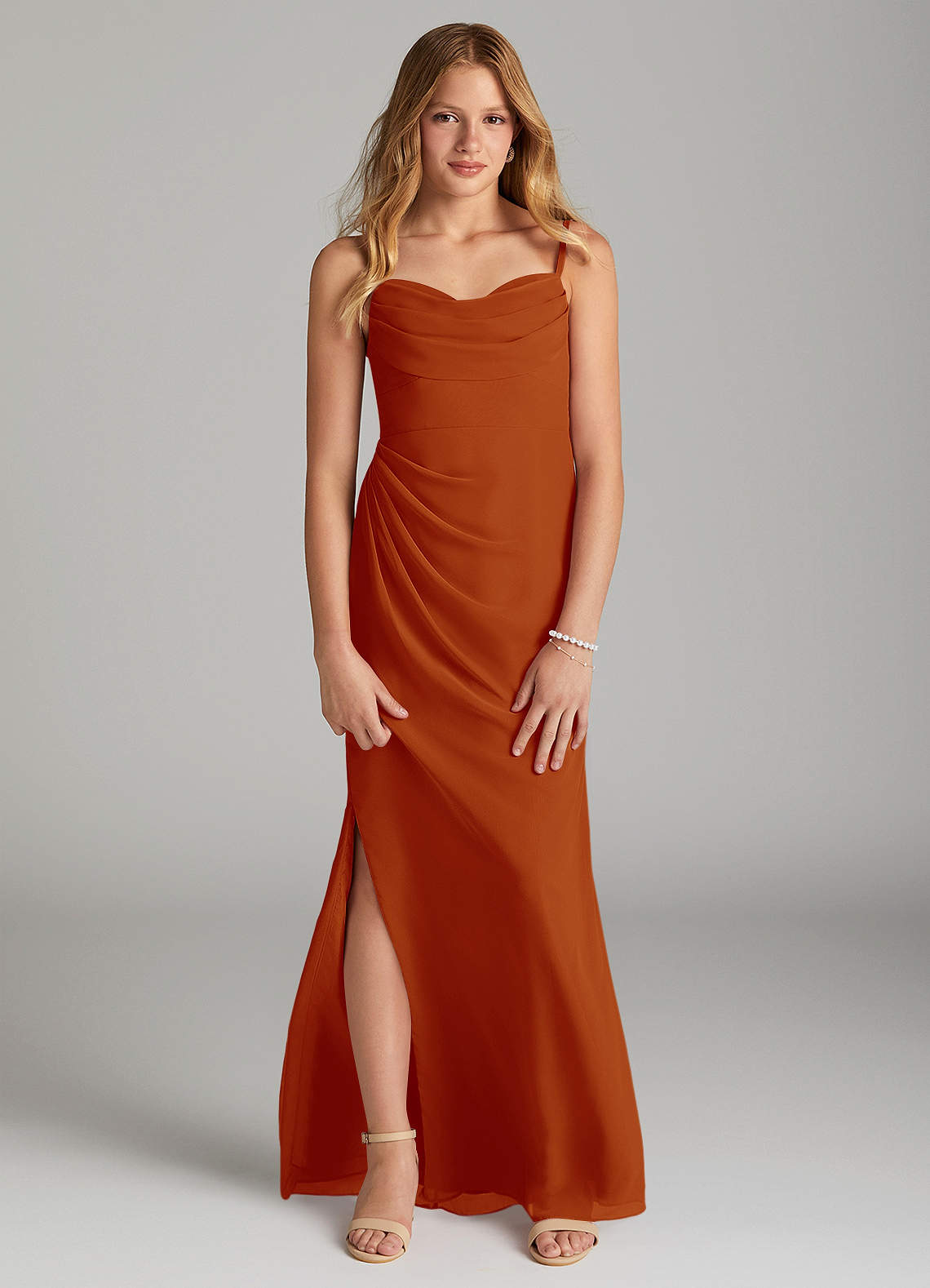 Azazie Mai Junior Paprika Sheath Pleated Chiffon Dress image1