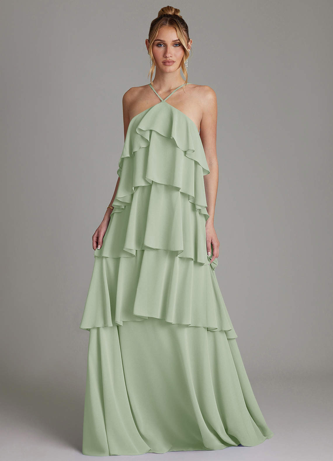 Azazie Deena Klänningar att prova hemma Klä av A-Linje i Chiffong Rynkad Dusty Sage image3