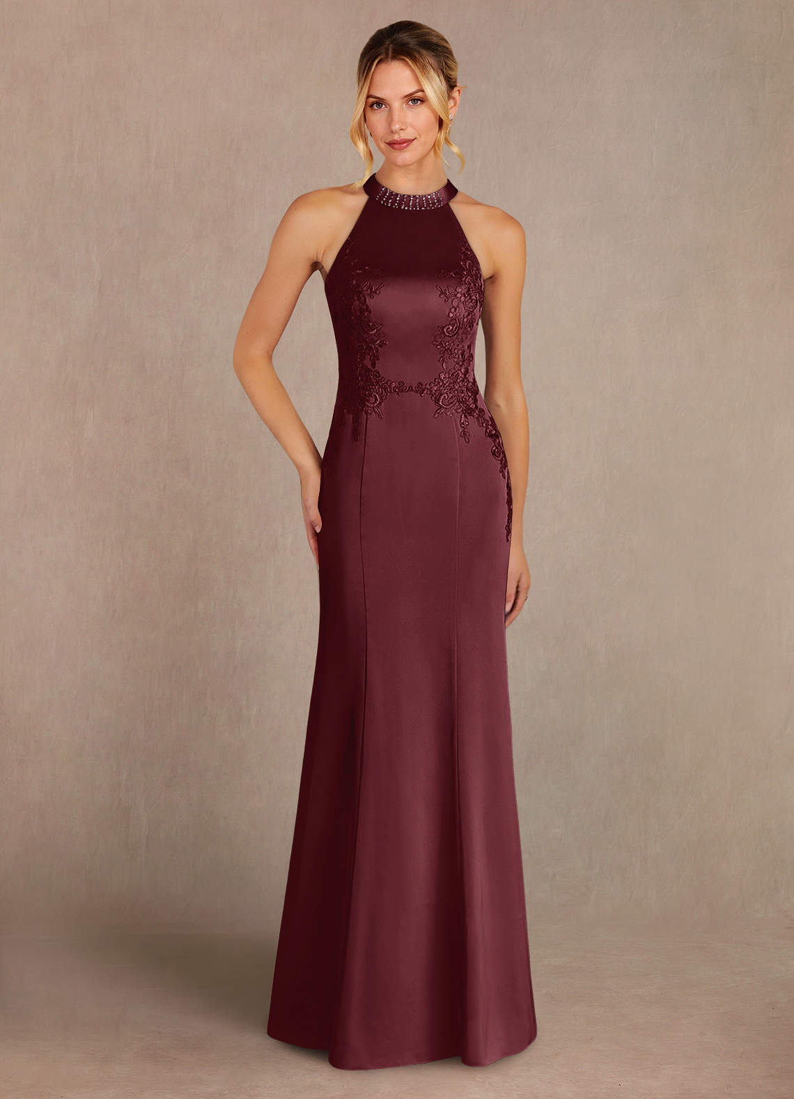 Azazie Tyra vestidos de madre de la novia Vestido de Cabernet de Satén Elástico de Sirena con Encaje image1
