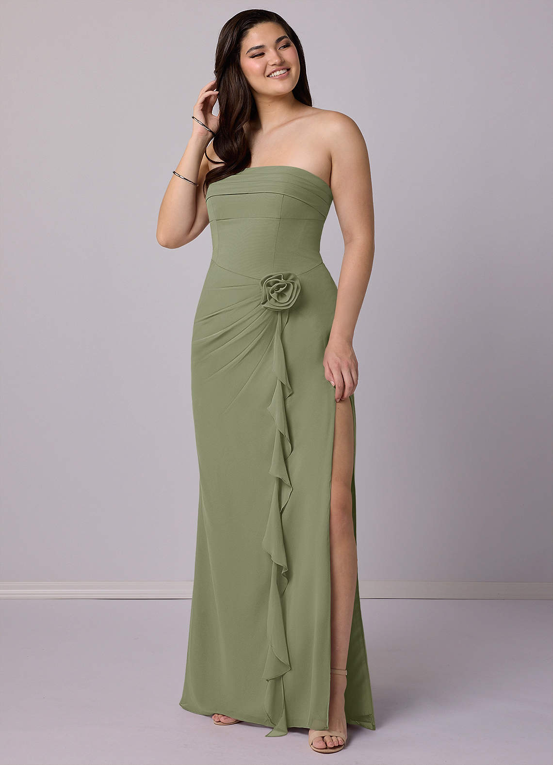 Barbie ♥ Azazie Bridesmaid Dresses Pistachio Sheath Strapless Chiffon Convertible Dress image6