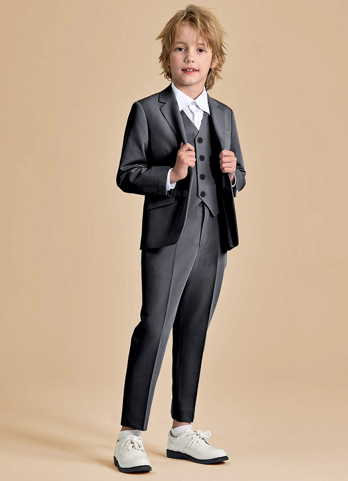 front Oliver Boys Charcoal 3-Piece Suit