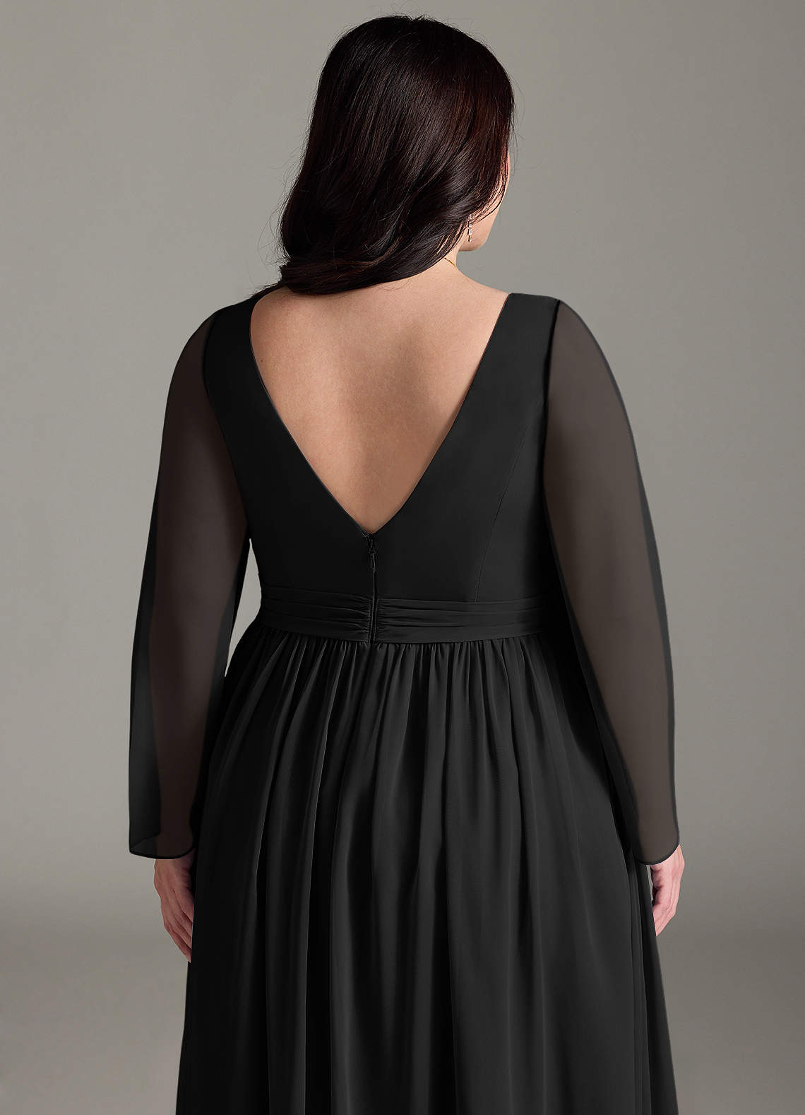 Azazie Teton Vestidos de dama de honra para maternidade Vestido Linha A Manga comprida Comprimento do chão Chiffon image12
