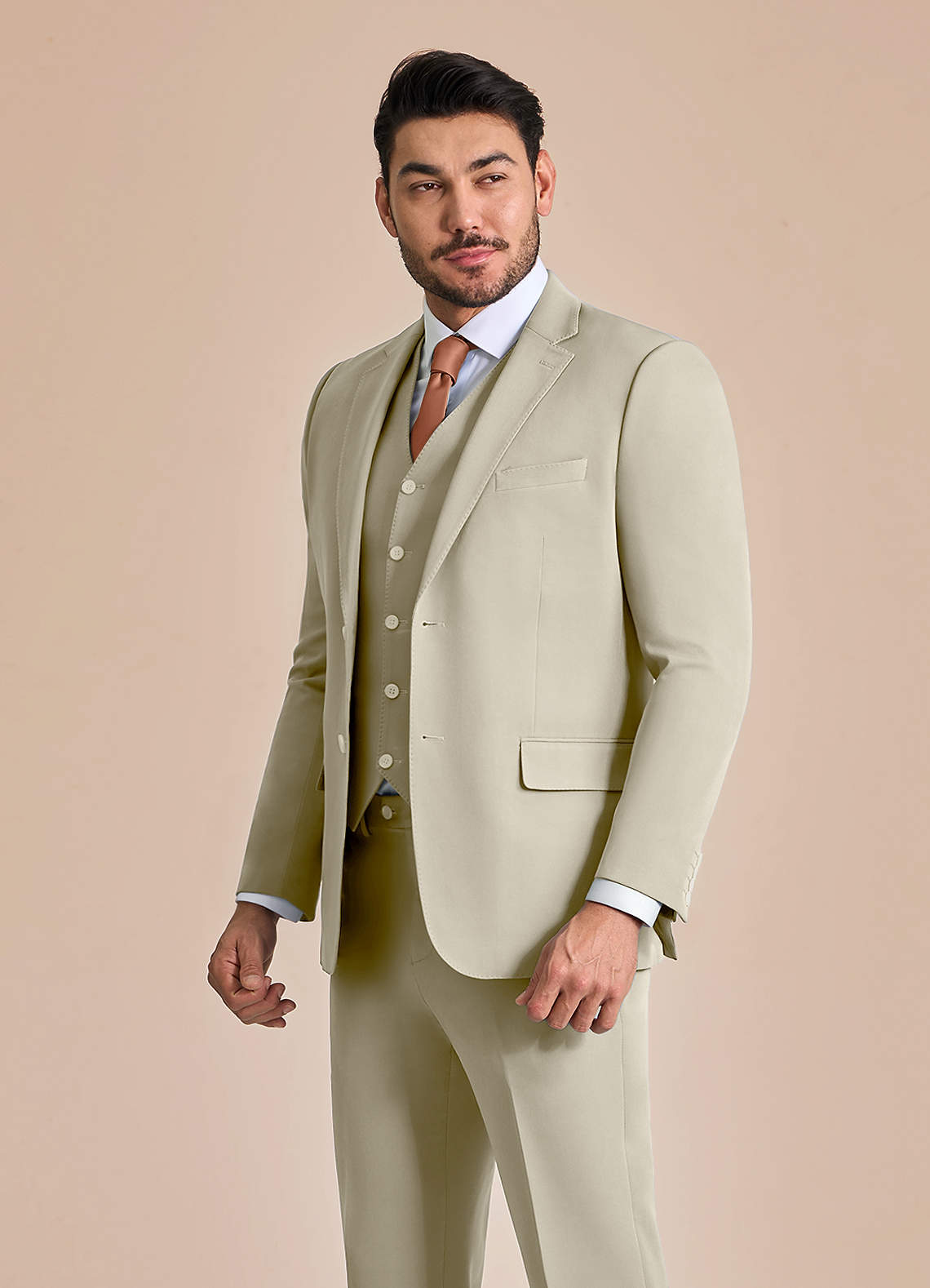front James Tan Structured Stretch Suit Jacket