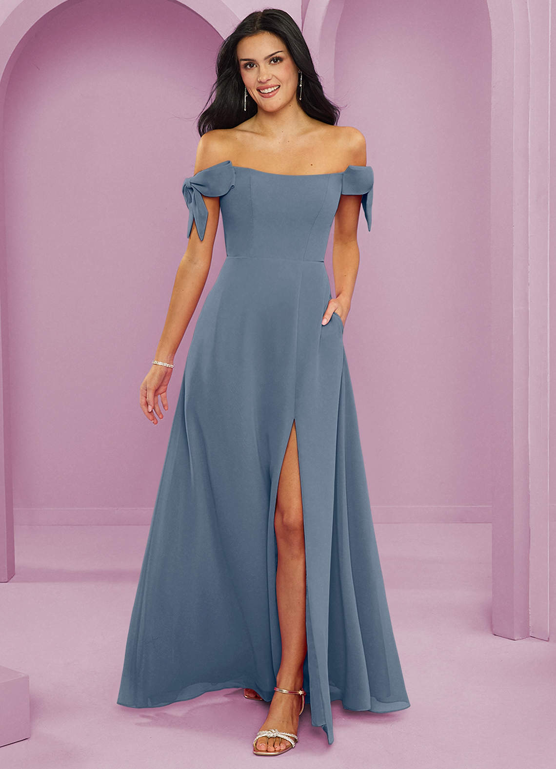 Barbie ♥ Azazie Bridesmaid Dresses Twilight A-Line Off the Shoulder Chiffon Convertible Dress image1