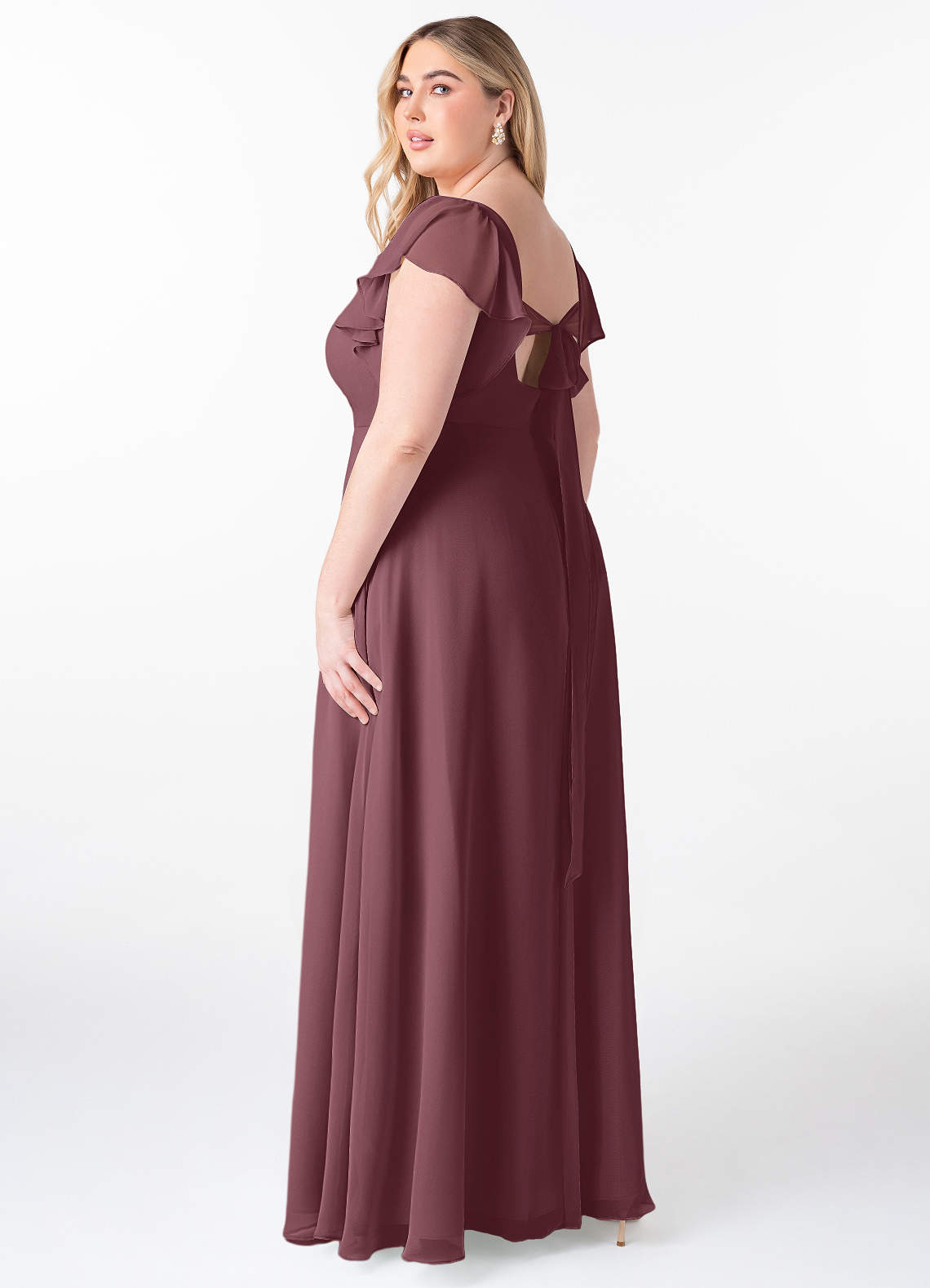 sangria bridesmaid dress color Sequin Chiffon High-Slit Gown Backless Strappy A-Line Party Dress   Dresslittly