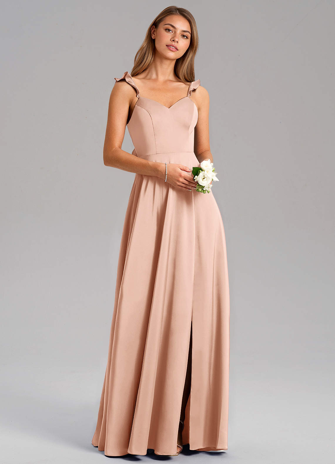 Azazie Everett Bridesmaid Dresses Rose Gold A-Line Stretch Satin Dress image1