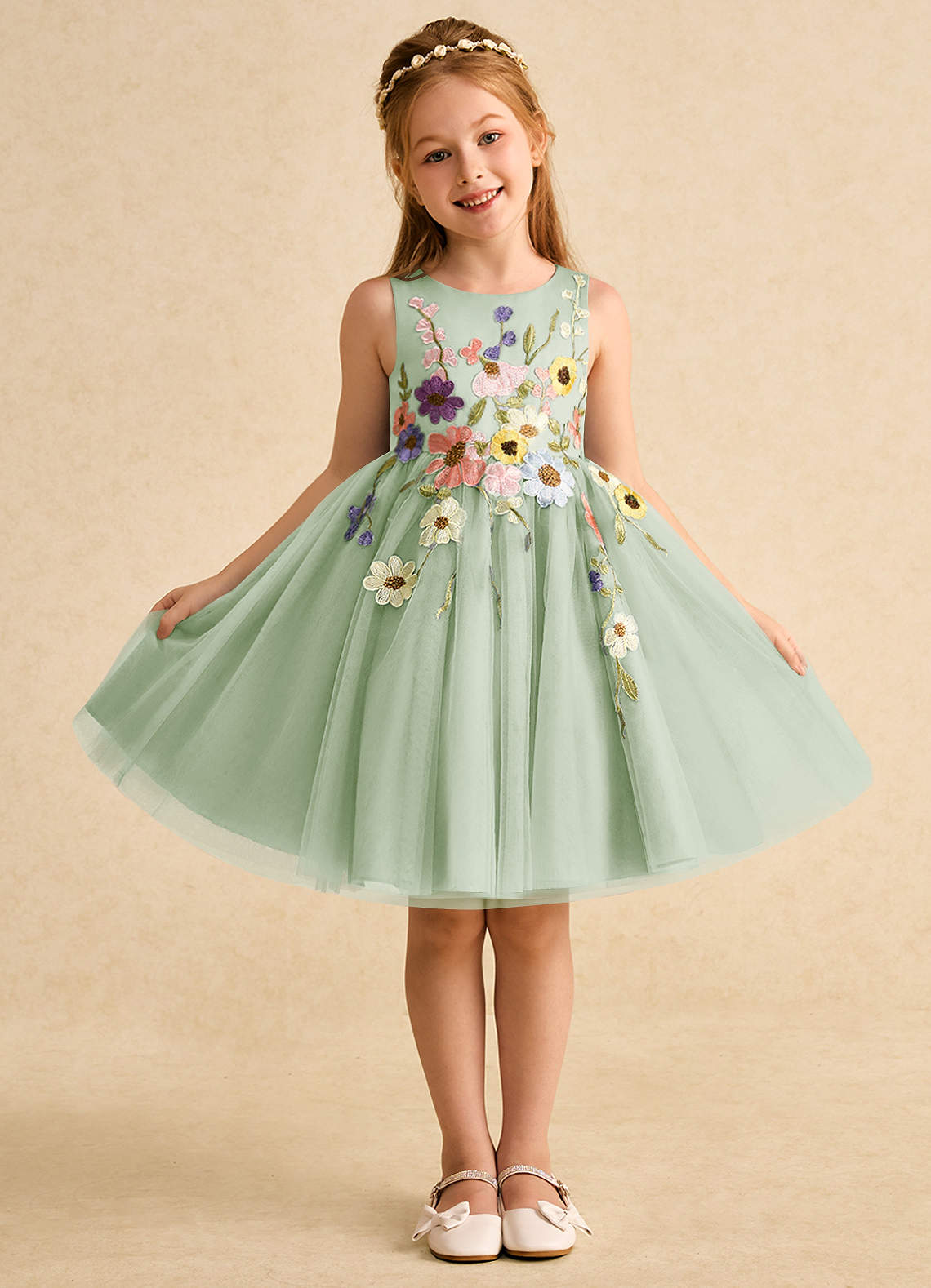 Azazie Prima Flower Girl Dresses Dusty Sage A-Line Bow Tulle Dress image1