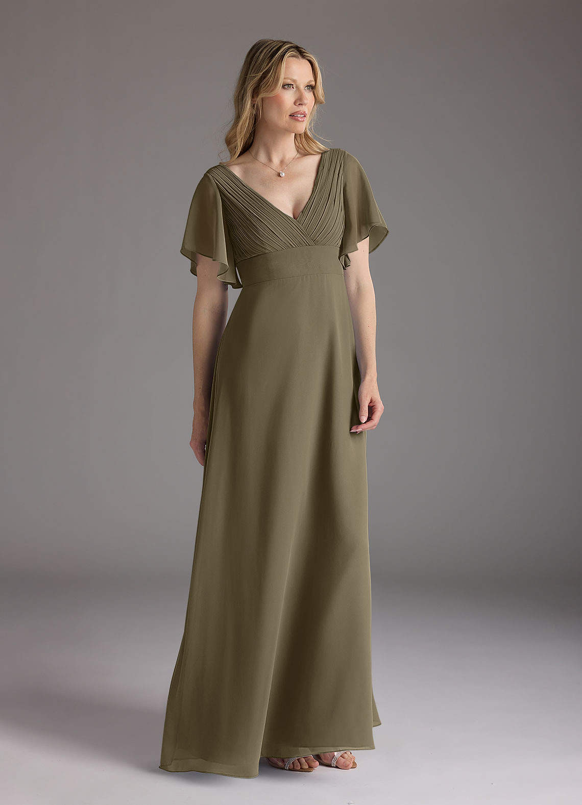 Azazie Alessa Mother of the Bride Dresses Willow Green A-Line V-Neck Pleated Chiffon Dress image1