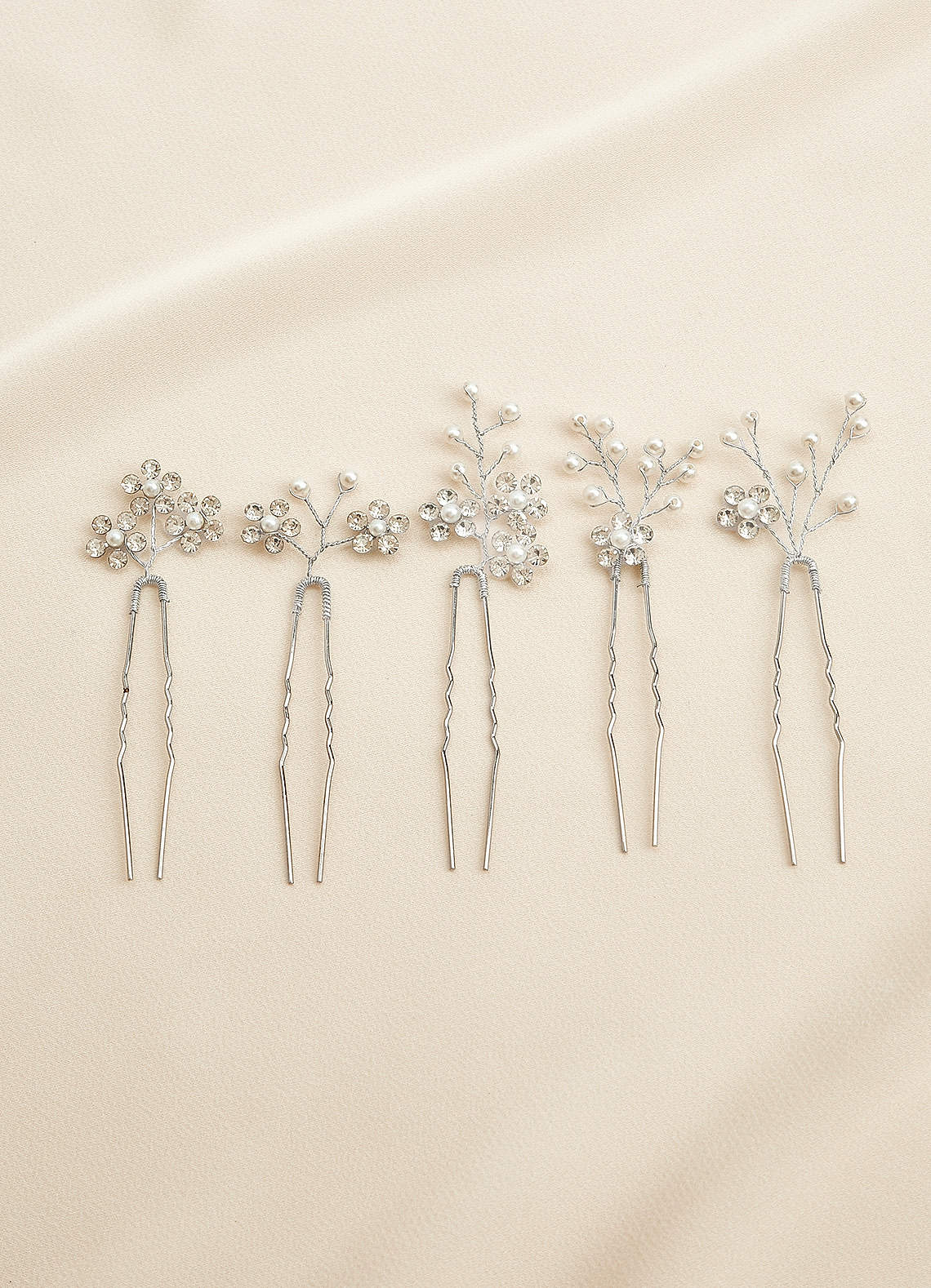 front Rhinestone Floral Cluster Hairpin Set