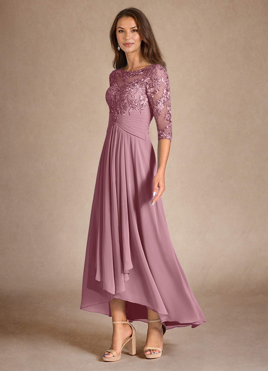 Azazie Marietta Mother of the Bride Dresses Vintage Mauve A-Line Lace Dress image4
