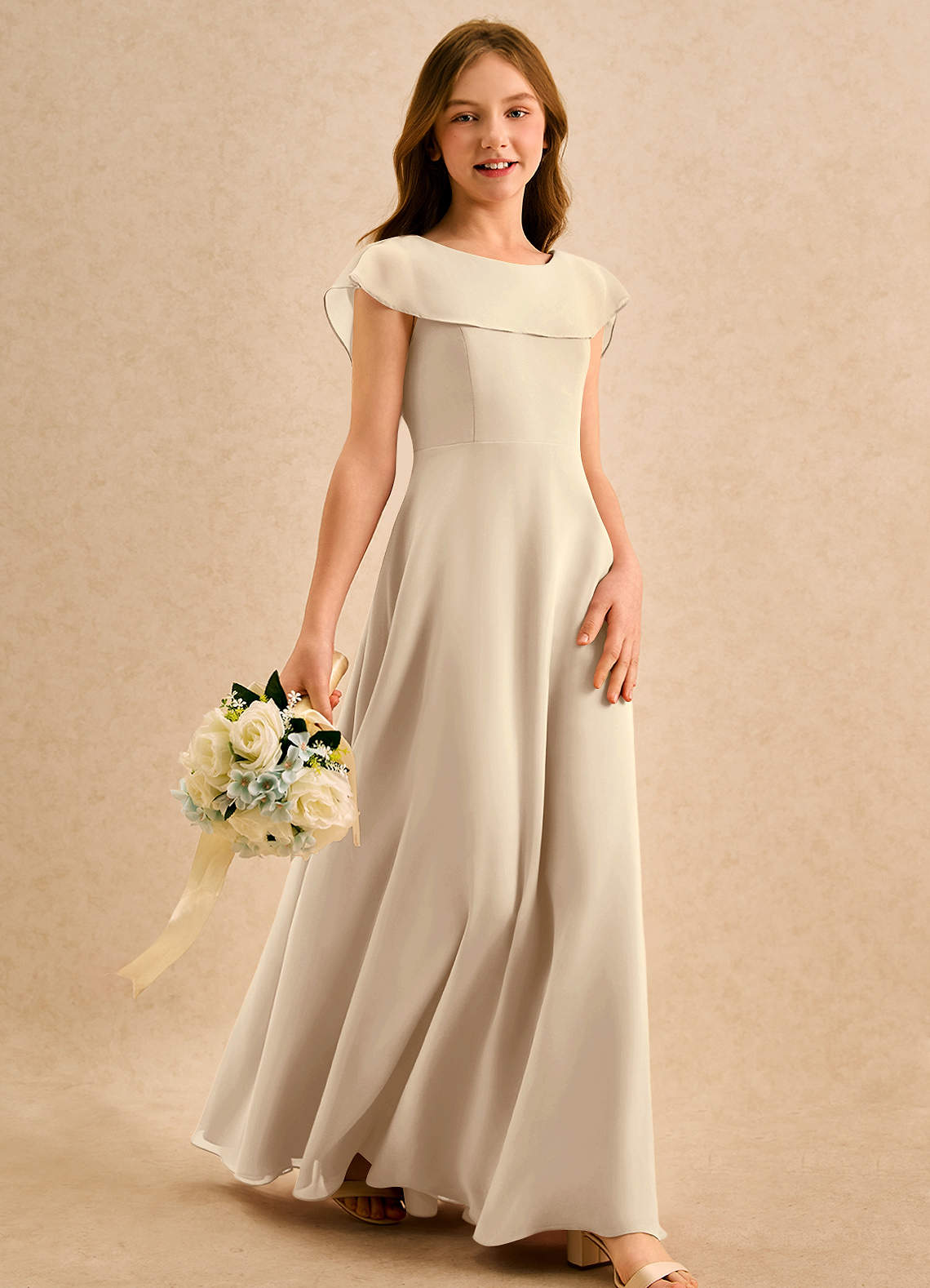 Azazie Kittie Girls Formal Flower Girl Klänningar Klä A-Line i Chiffong image3