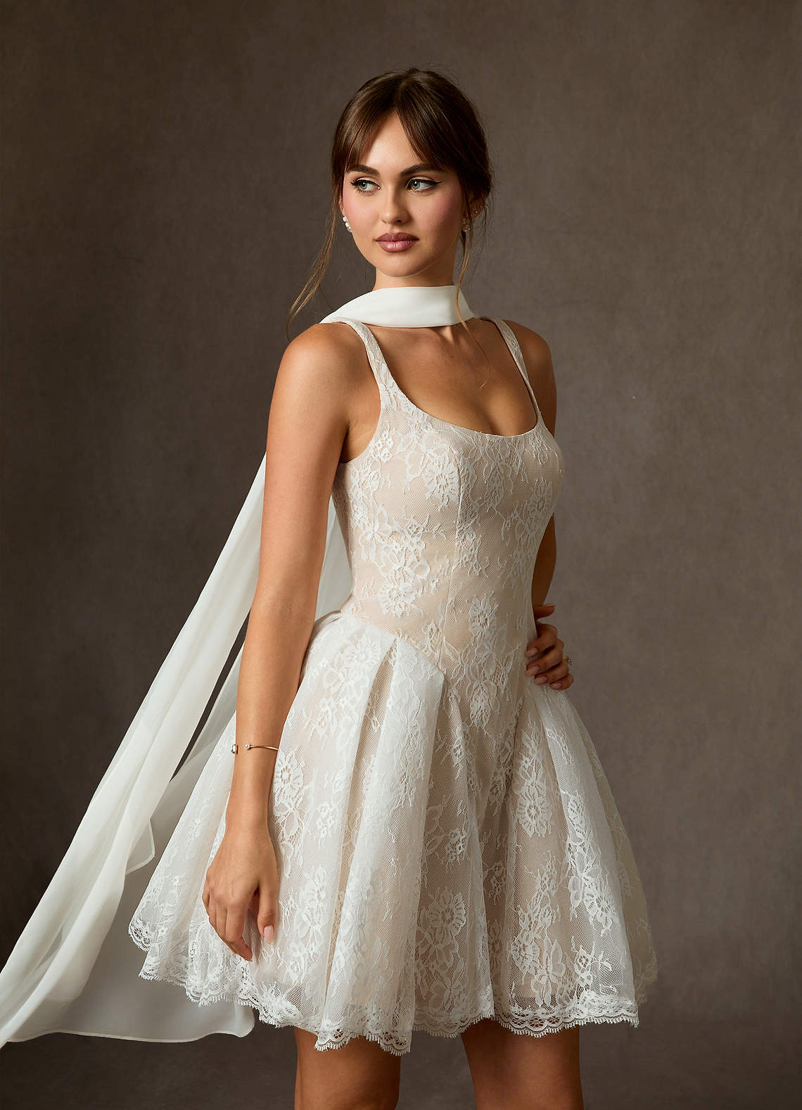 Azazie Dawn Trouwjurken Jurk van Kant met A-Lijn Diamant Wit Champagne image4