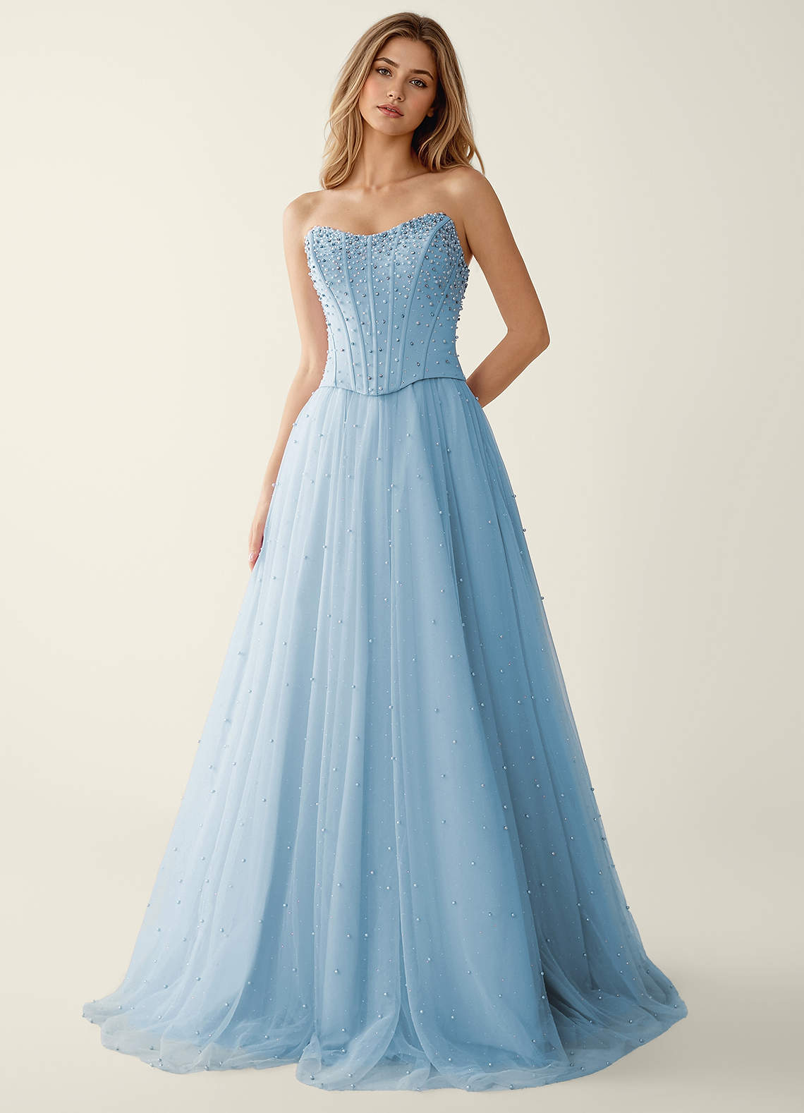 two piece prom dresses light blue Maevego Sky Two-piece Rhinestone Sequin Embroidery Tulle Dress Ready to Ship Ecom Style:AD3D106837 SHEIN PETITE Women's Mock Colour:STORMY WEATHER Zipper 9