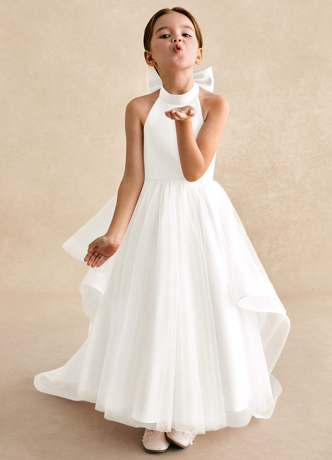Azazie Bev Flower Girl Dresses Ivory A-Line Convertible Tulle Dress image3